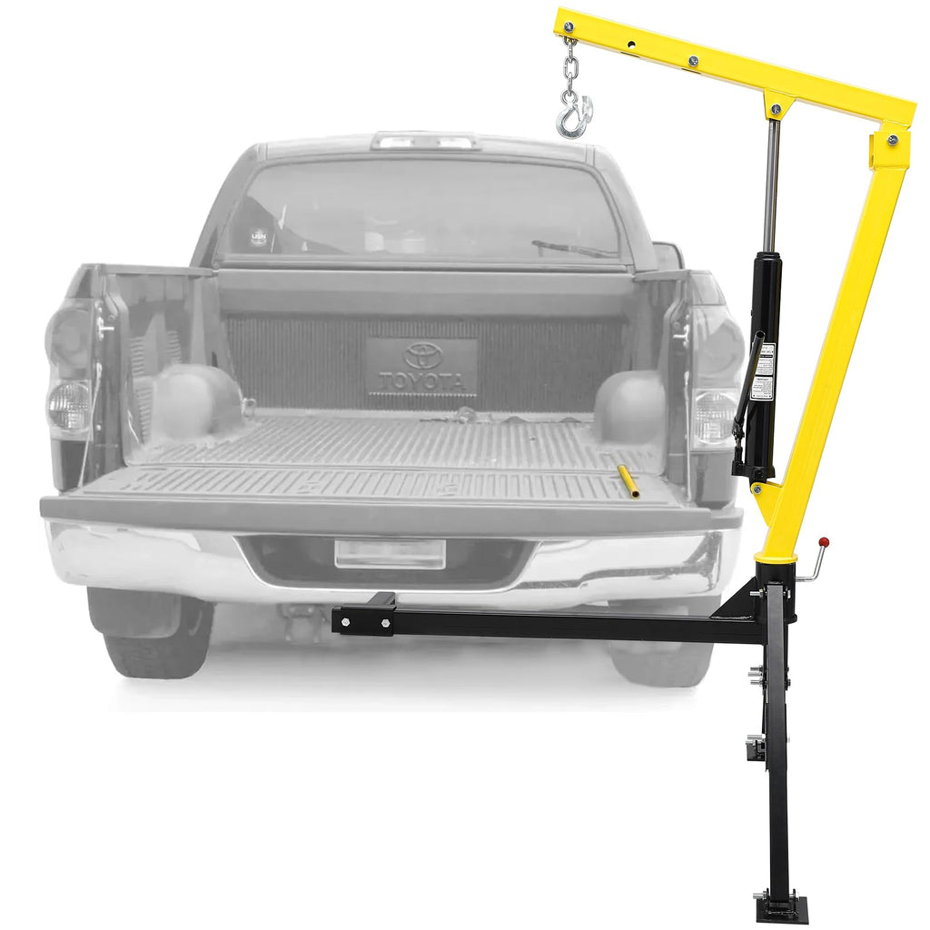 Garvee Hydraulic Hitch-Mount Truck Crane - 1000lb Capacity with Adjustable Arm Length and Boom Height, Heavy-Duty Steel Construction, Yellow