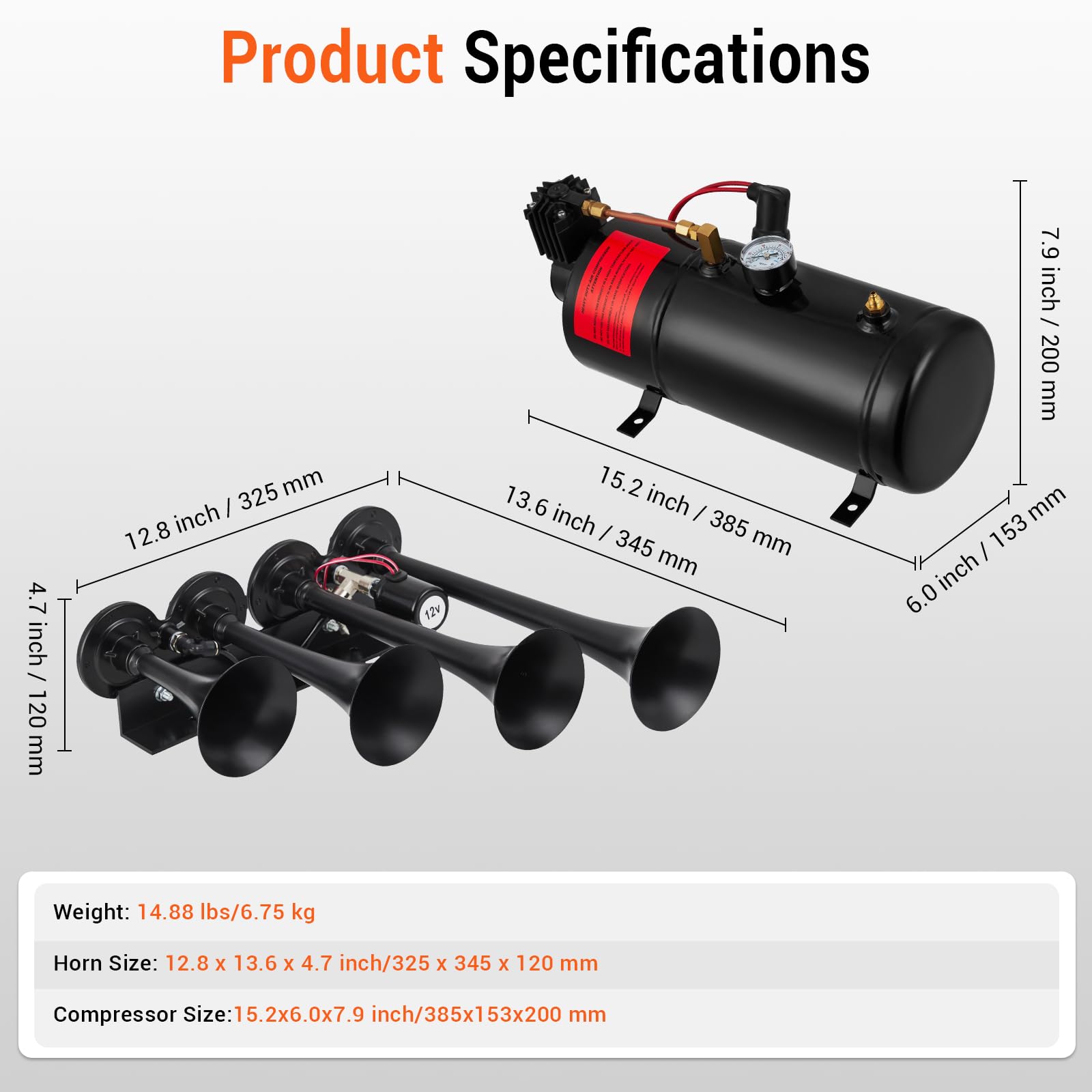 Garvee 4 Trumpets Train Horns Kit, 150 DB Truck Air Horn Kit with 0.8 Gallon Tank & 150 PSI Air Compressor, 12V Train Horns for Pickup Trucks, Car, Motorcycle, Semi, Jeep, RV, SUV, Van, Boats