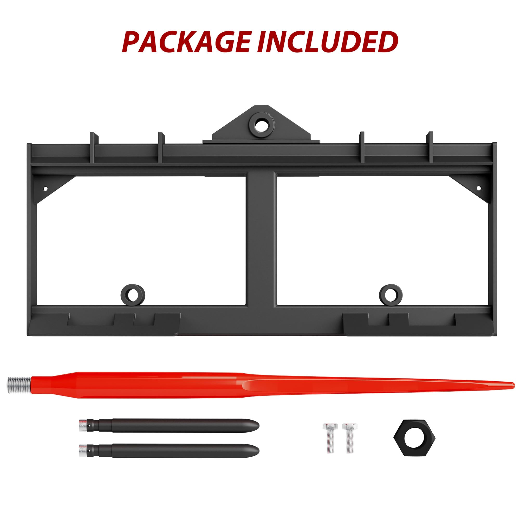 Garvee Skid Steer Hay Frame Attachment: 49" Hay Bale Spear, 2x17" Stabilizer Spears, 3000 lbs Load Capacity, Quick Attach for Tractors & Skid Steer Loader