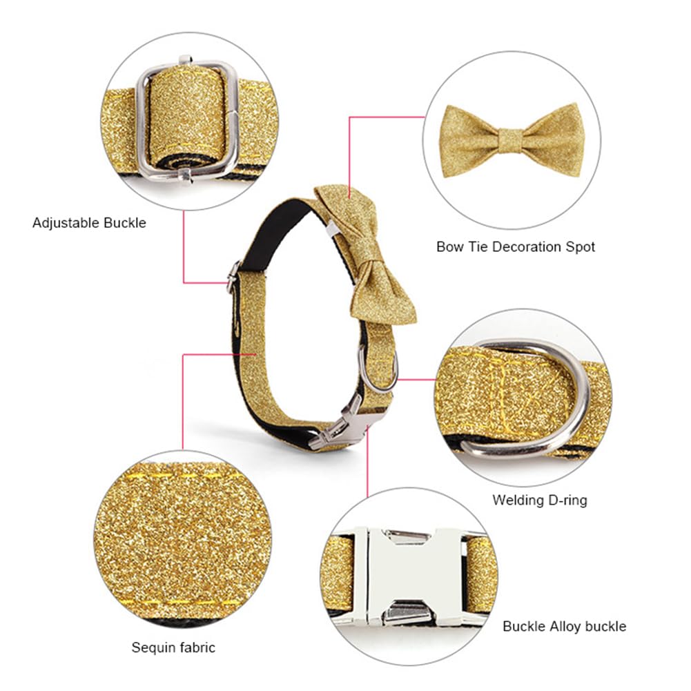Garvee Bling Dog Bow Tie Collar Cute Nylon Dog Collar with Bow Tie Safety Metal Buckle for Daily Walking Holiday Party Champagne XS Size: 1.5x30cm
