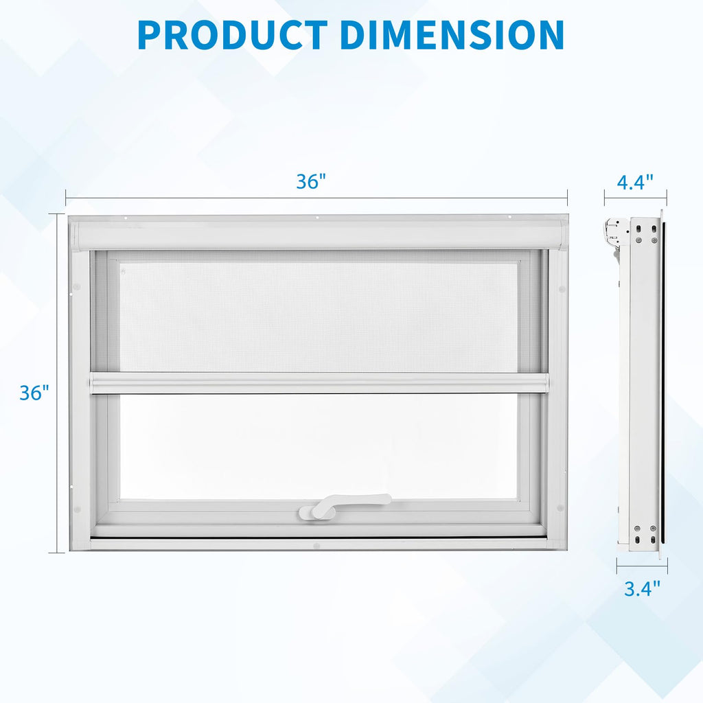 Garvee 36"x36"x3.4" House Window - 4-Gear Adjustable Sliding Window with 5mm Reinforced Glass and Magnetic Mesh for Home Use