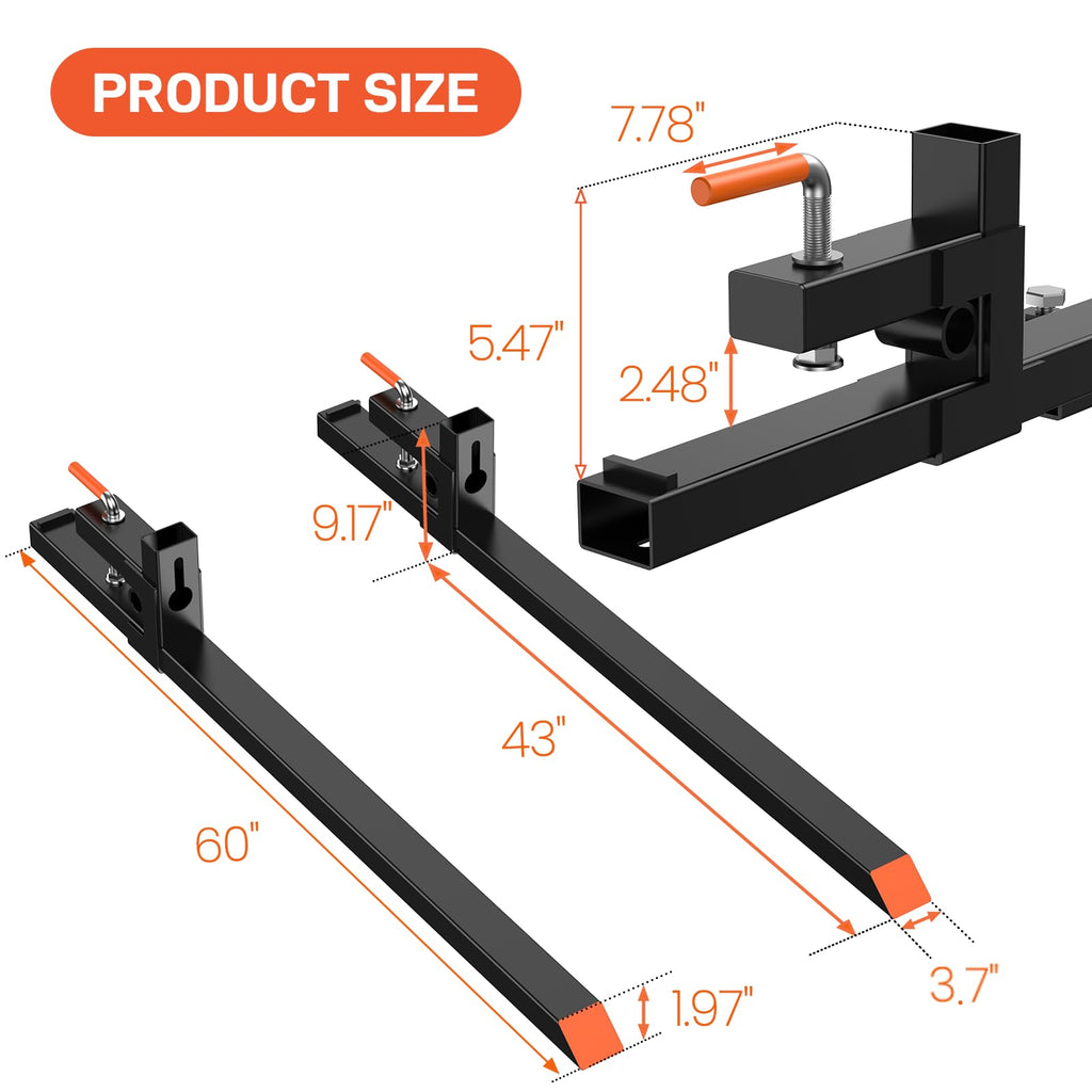 Garvee 60" Pallet Forks 4000lbs, Double Nuts Tractor Forks, Clamp on Pallet Forks for Tractor Bucket Loader Skid Steer