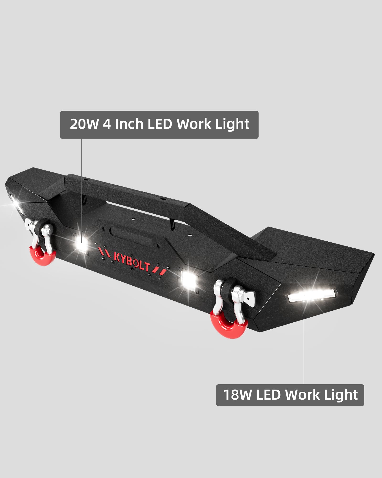 Garvee Front Bumper Compatible with 2018-2024 Jeep Wrangler JL & Unlimited, 20-23 Gladiator, Rock Crawler Off-Road Bumper with Winch Plate & 4 LED Lights & D-rings Black