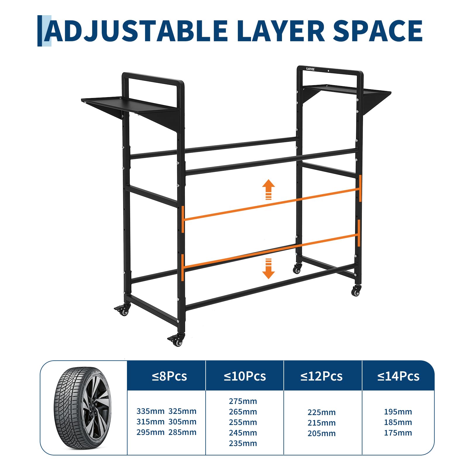 Garvee Tire Storage Rack Adjustable Rolling with Anti-Dust Cover for Garage Organization 57" x 18" x 55", Black
