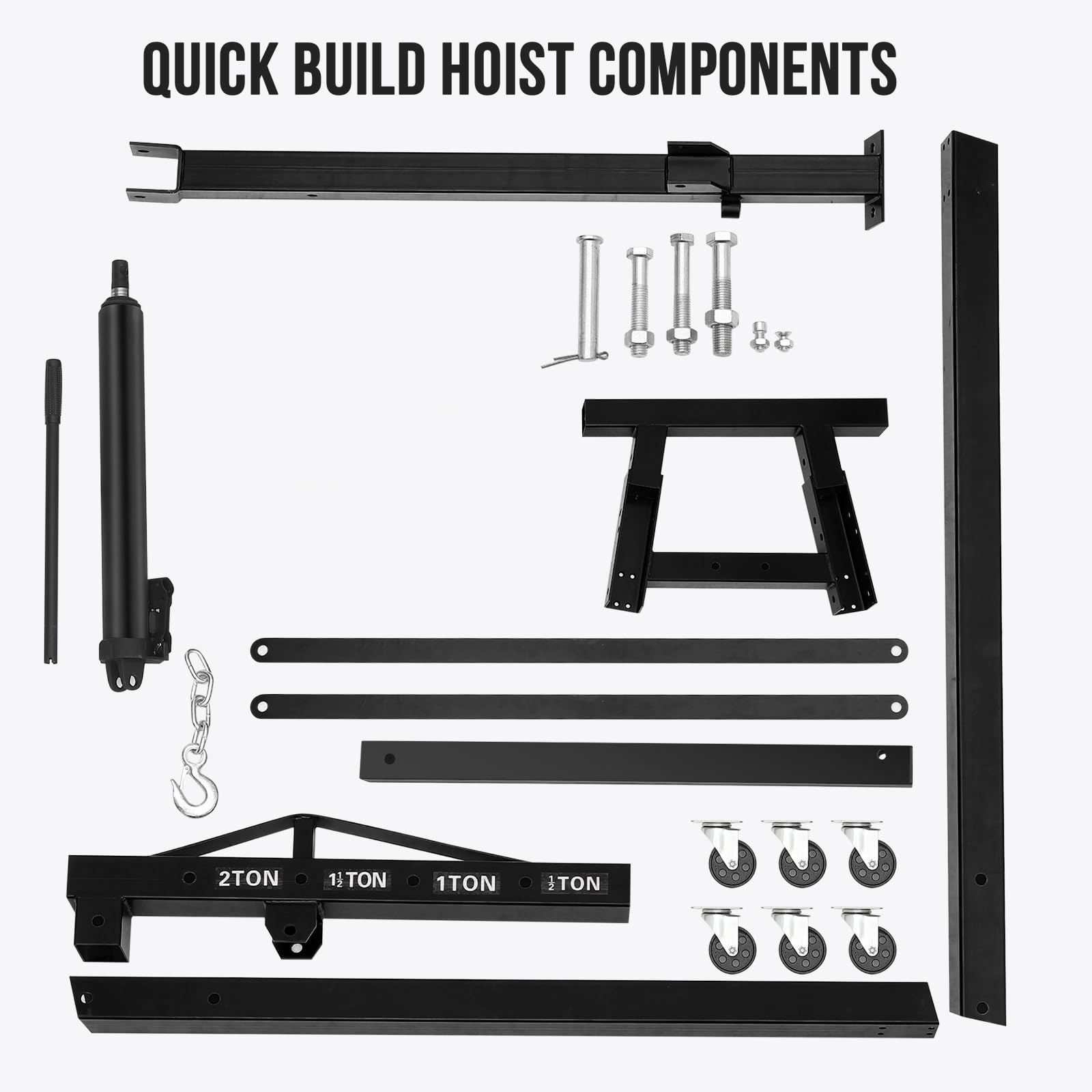 Garvee Engine Hoist, 2 Ton Hydraulic Crane, 4400LB Capacity, Collapsible Frame, 360° Swivel Casters, Adjustable Boom, for Garage Repair, Black