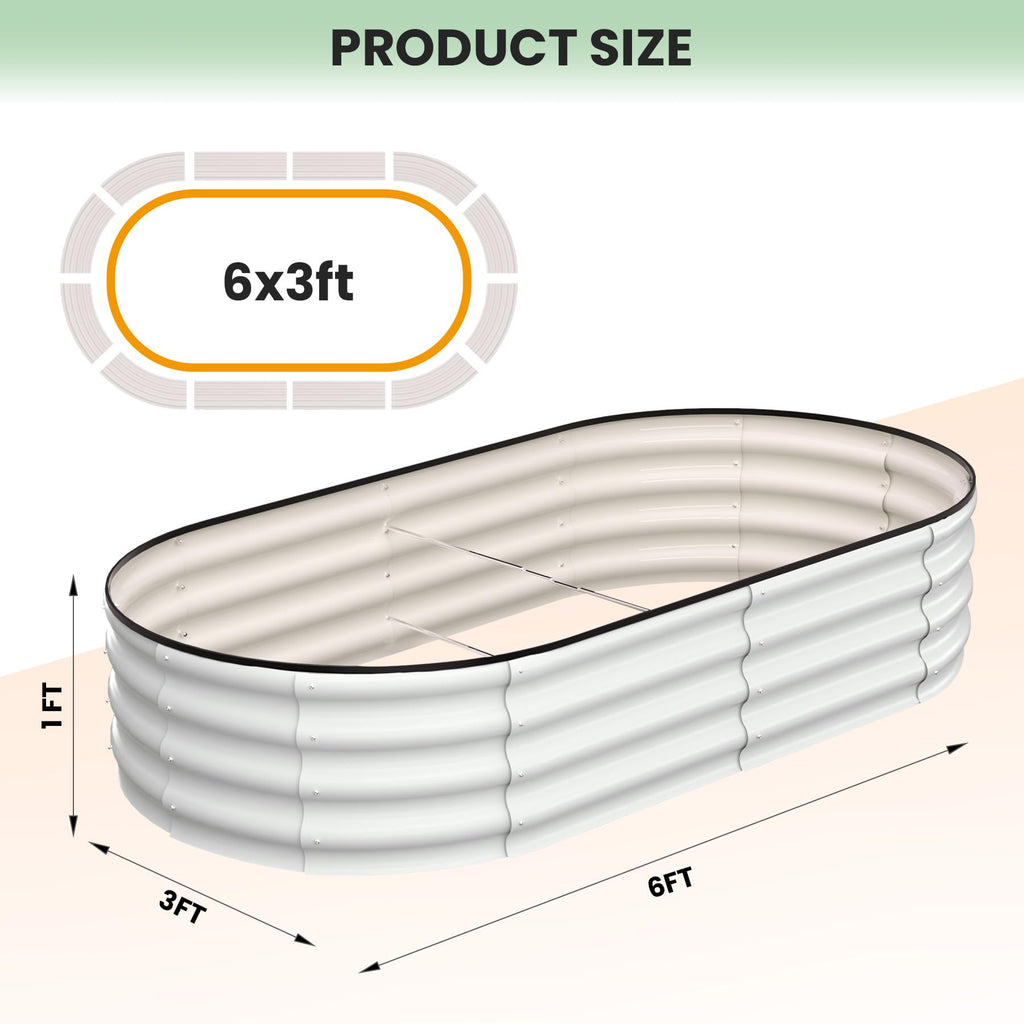 Garvee 2 Pcs 6' X 3' X 1' Oval Raised Garden Bed, Galvanized Raised Beds for Outdoor, Planter Raised Boxes with Open-Ended Base,Large Metal Raised Planter Beds for Vegetables,Flowers,Tool-Free Assembly, White