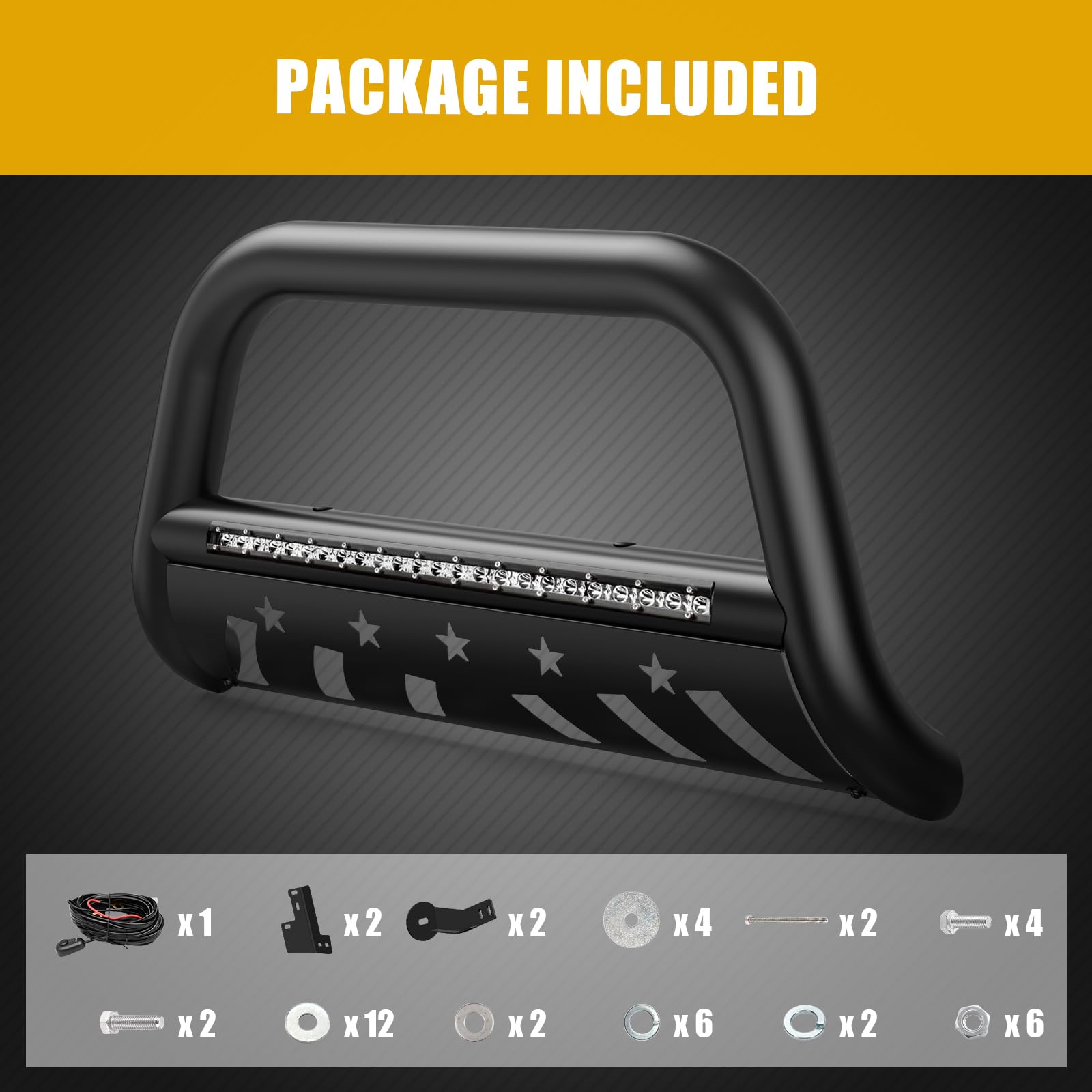 Garvee Bull Bar with LED Light Bull Bar Brush Push Front Bumper Grill Grille Guard with Skid Plate, 3" Push Bar Tubing Grille Guard Replacement for Toyota Tacoma 2016-2023