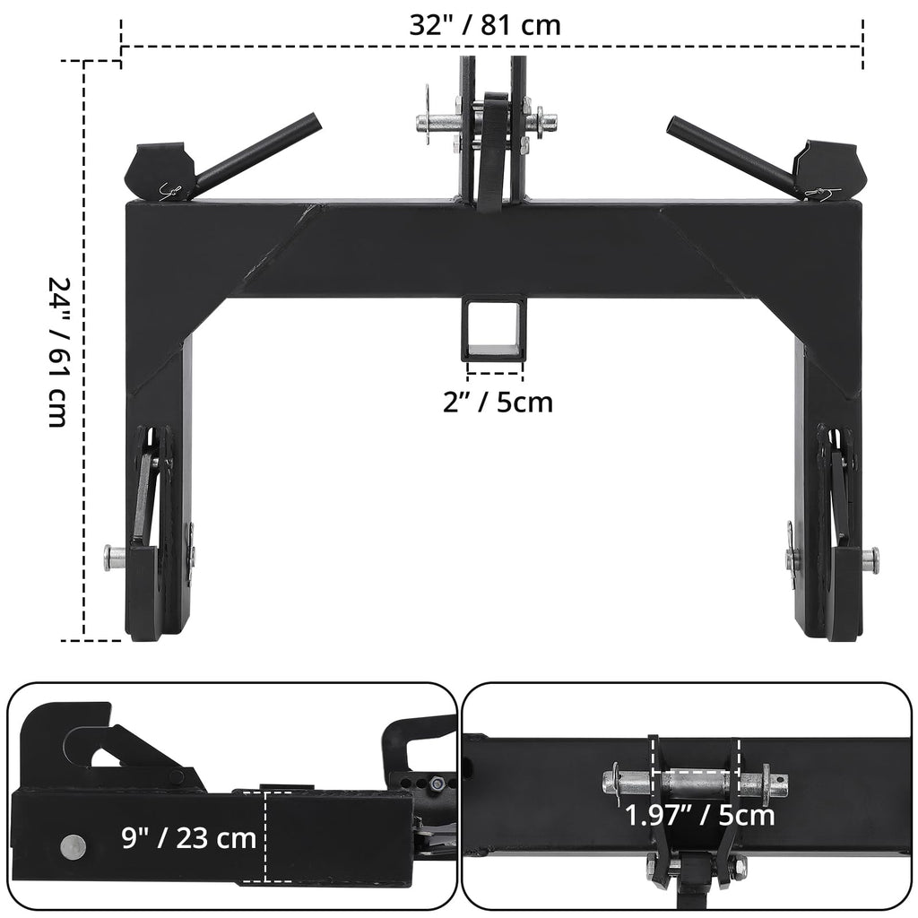 Garvee Category 1 3-Point Quick Hitch – 3000Lbs Lift Capacity, Black Powder Coat & No Bushings Required