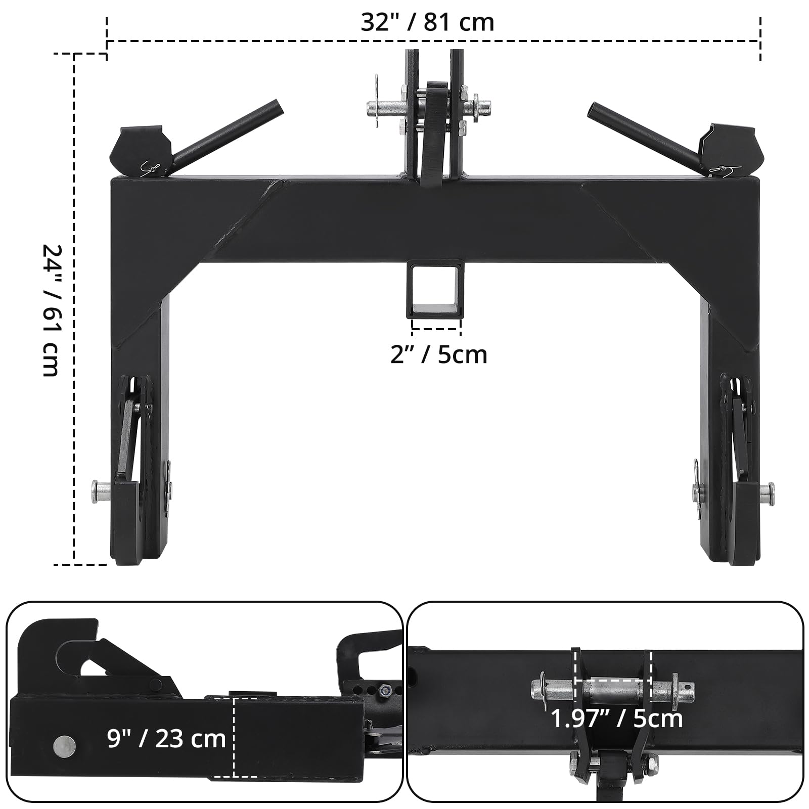 Garvee Category 1 3-Point Quick Hitch – 3000Lbs Lift Capacity, Black Powder Coat & No Bushings Required