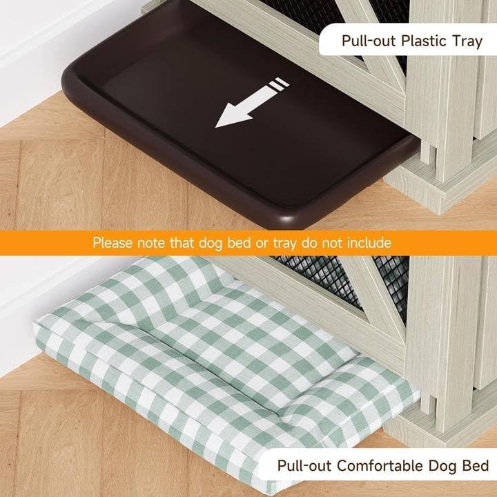 Garvee Dog Crate Furniture for 2 Dogs, 71" Heavy Duty Dog Kennel with 3 Storages and Removable Divider, Furniture Style Indoor Dog Crate Table TV Stand for Large Medium Dogs, White