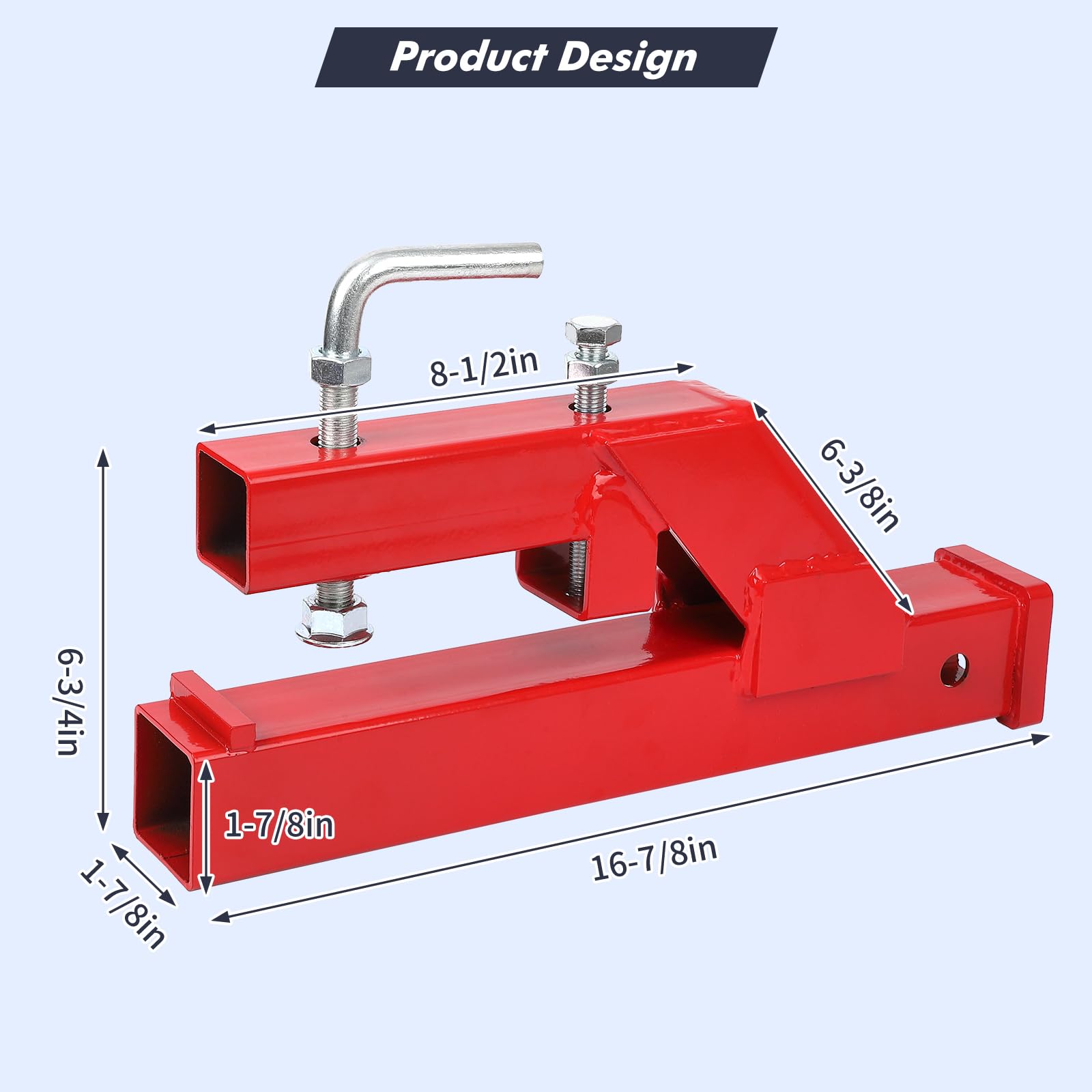 Garvee Clamp On Trailer Hitch, 2" Ball Mount Adapter, Hitch Receiver Compatible with Deere Bobcat Tractor Bucket, 1PC Bucket Hitch, New Upgrade, Red