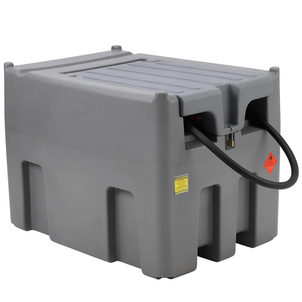 Garvee Portable Diesel Tank, 106 Gallon Fuel Tank with 12V Electric Fuel Transfer Pump, 10 GPM Diesel Transfer Tank with Auto Fueling Nozzle & 360 Swivel Connector with 13.1ft Hose - Gray