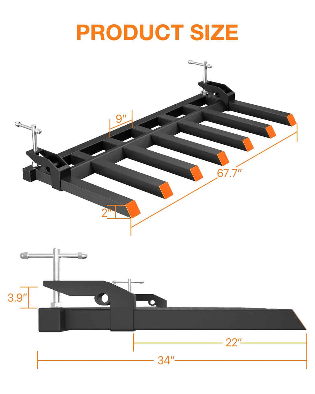 Garvee 68" Clamp-On Debris & Pallet Forks – 6000-LB Heavy-Duty Attachment for Loader Bucket, Skid Steer & Tractors