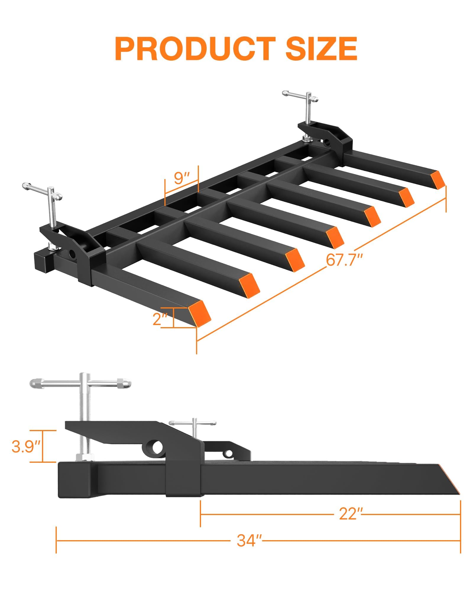 Garvee 68" Clamp-On Debris & Pallet Forks – 6000-LB Heavy-Duty Attachment for Loader Bucket, Skid Steer & Tractors