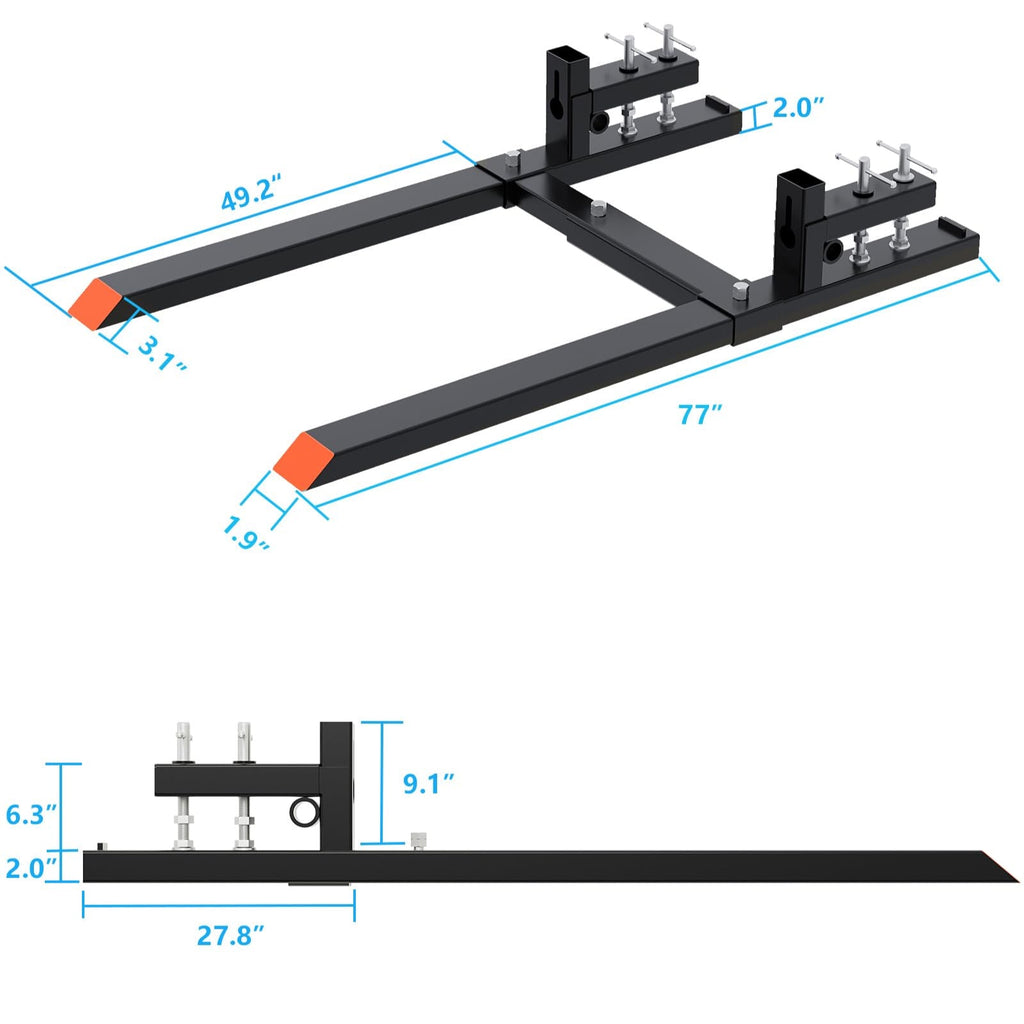 Garvee 77” 6000lbs Clamp on Pallet Forks, Heavy Duty Clamp on Pallet Forks with Adjustable Stabilizer Bar, Quick Attach Tractor Forks for Tractor Bucket, Skid steer, Loader Bucket