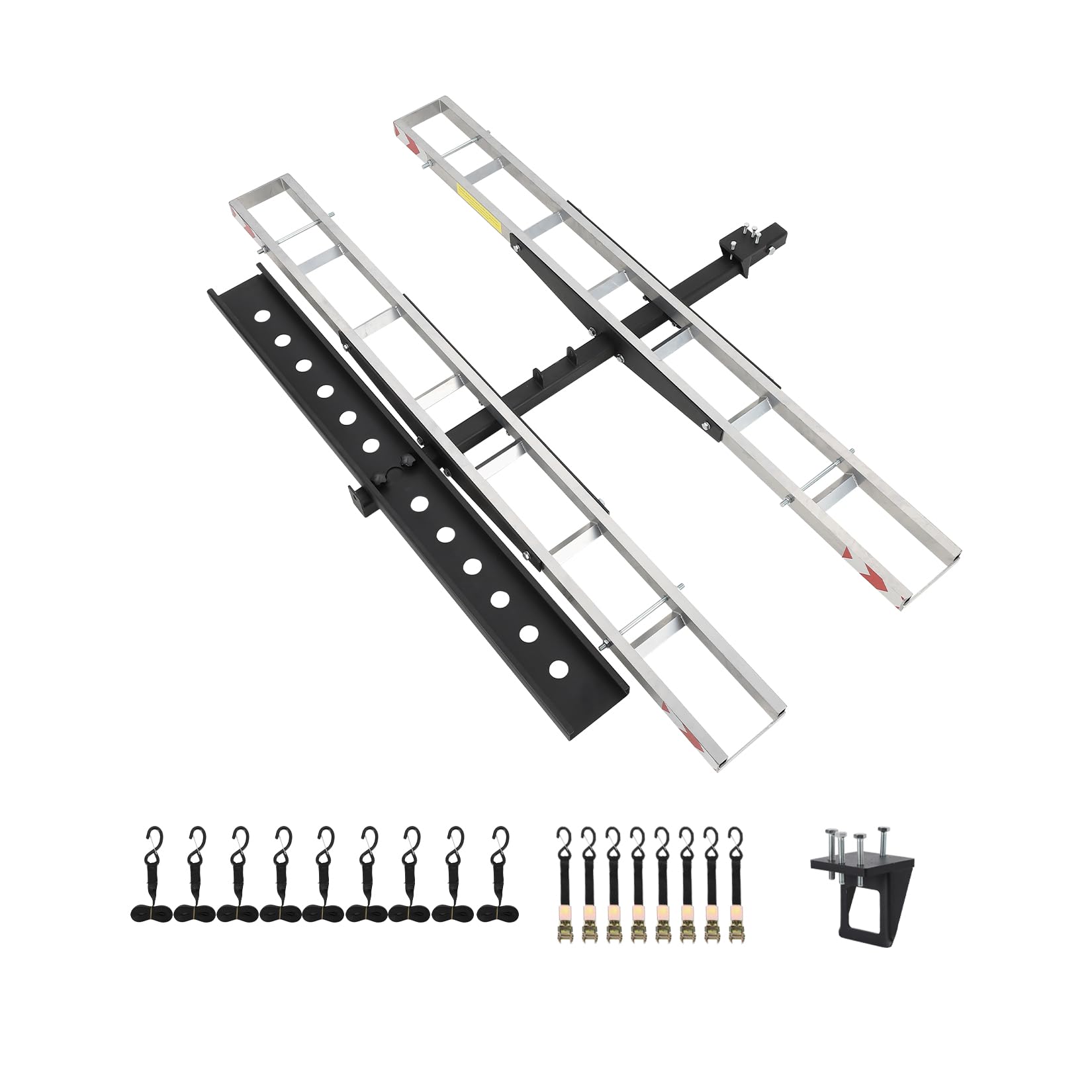 Garvee Double Motorcycle Carrier, 600 Lbs Aluminum Motorcycle Hitch Carrier with 59 Inch Long Detachable Load Ramp, Heavy Duty Hitch-Mounted Dirt Bike Rack with Tie-Down Strap for Car, Truck