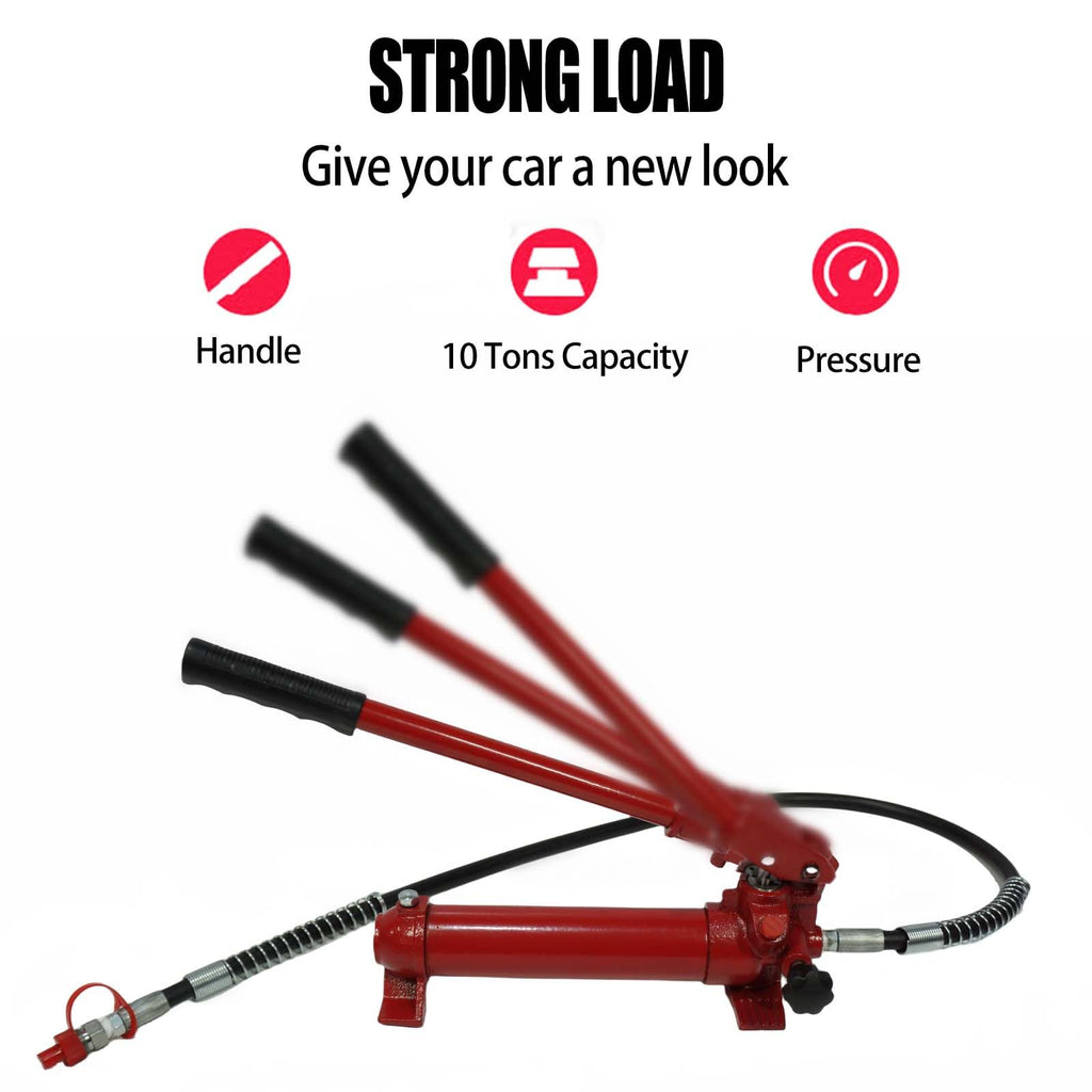 Garvee 10 Ton Porta Power Kit, 15-pcs Hydraulic Ram Auto Body Frame Repair Kit with Blow Mold Carrying Storage Case, 20,000 lbs Capacity,Red