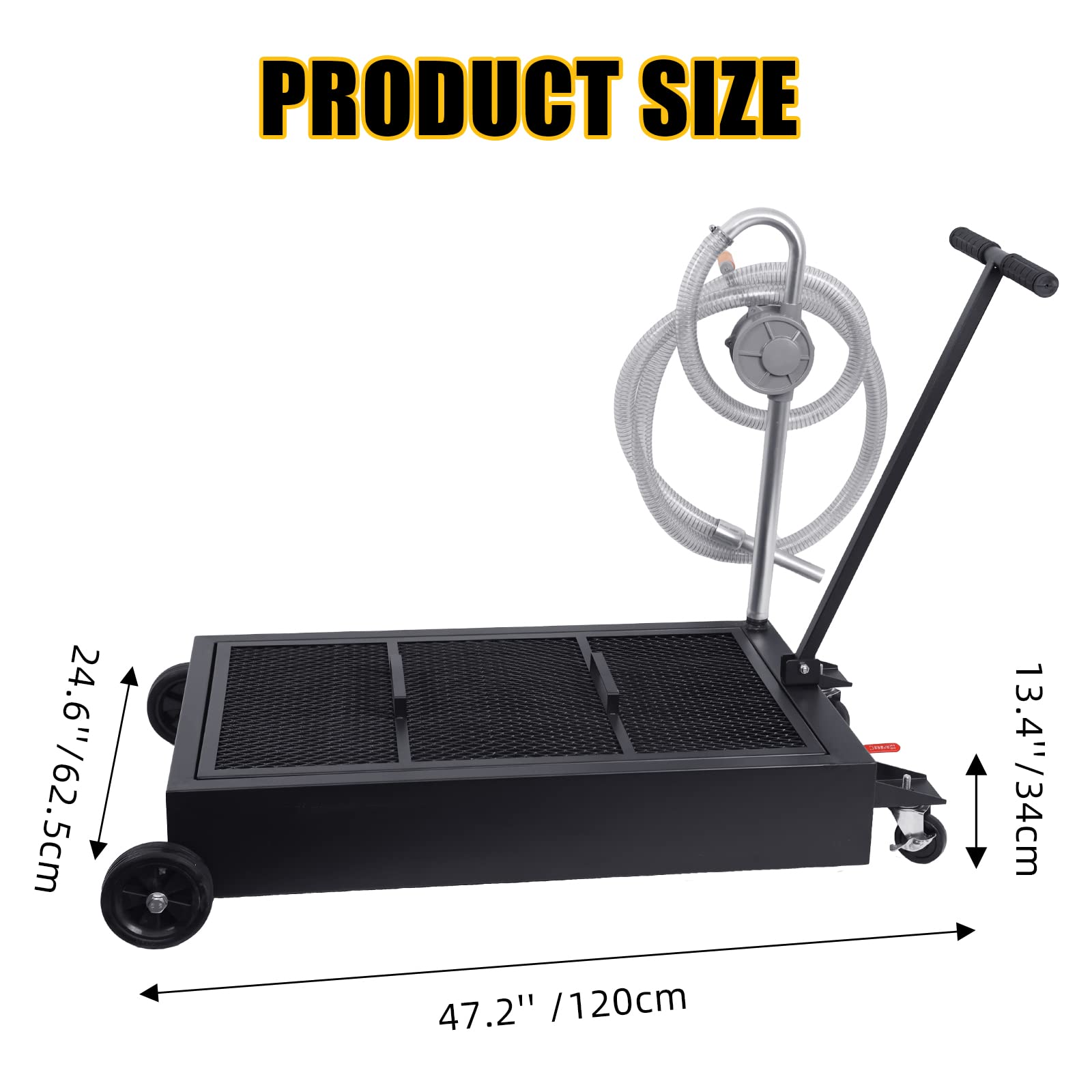 Garvee 20 Gallon Hand Pum Low Profile Portable Oil Drain Pan,with T-Handle,for Car,Suvs with Hose,Casters - Black