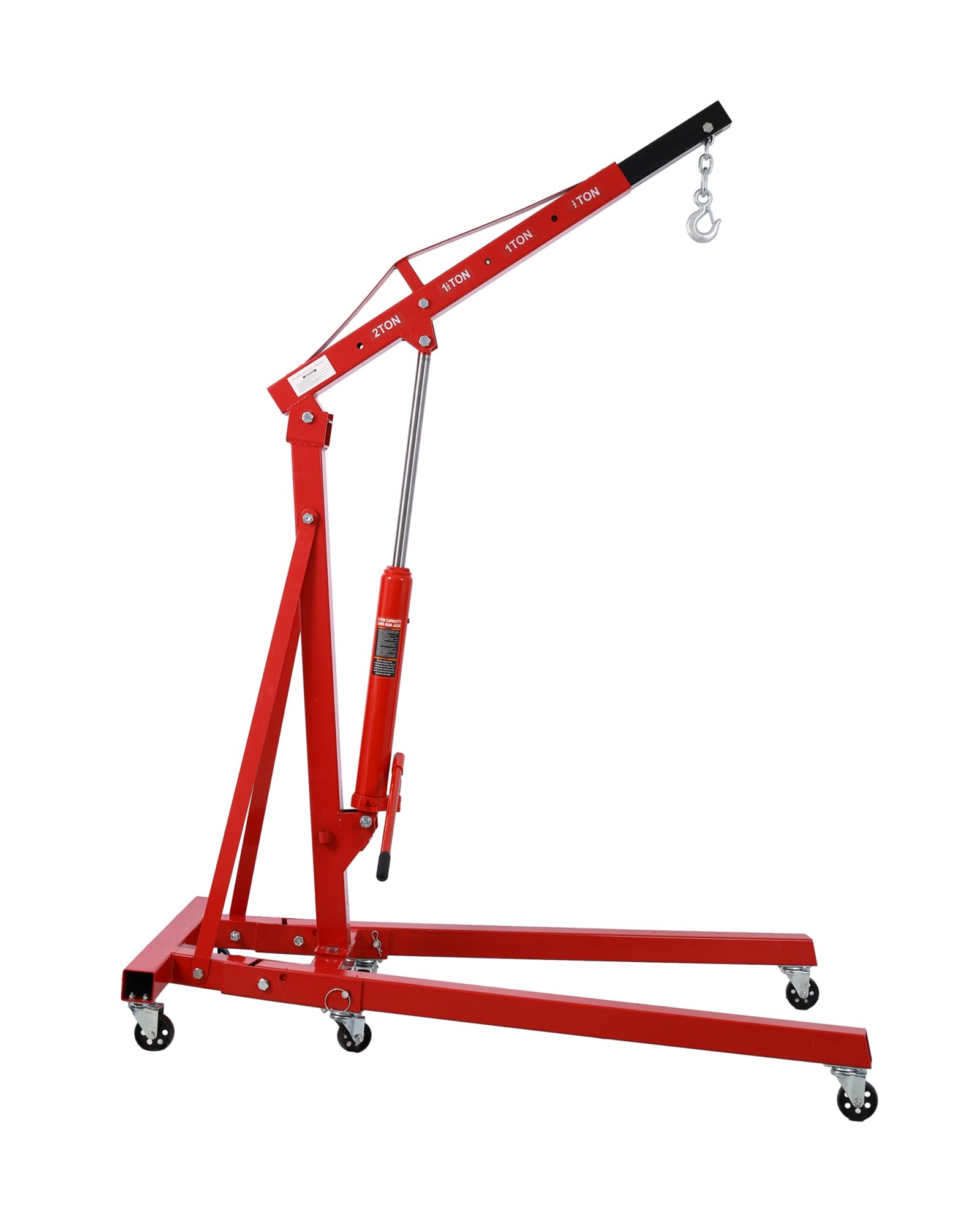 Garvee 2T Engine Hoist - 4000 lbs Folding Hydraulic Car Engine Crane Lifter, Cherry Picker with 6 Iron Caster Wheels, Red