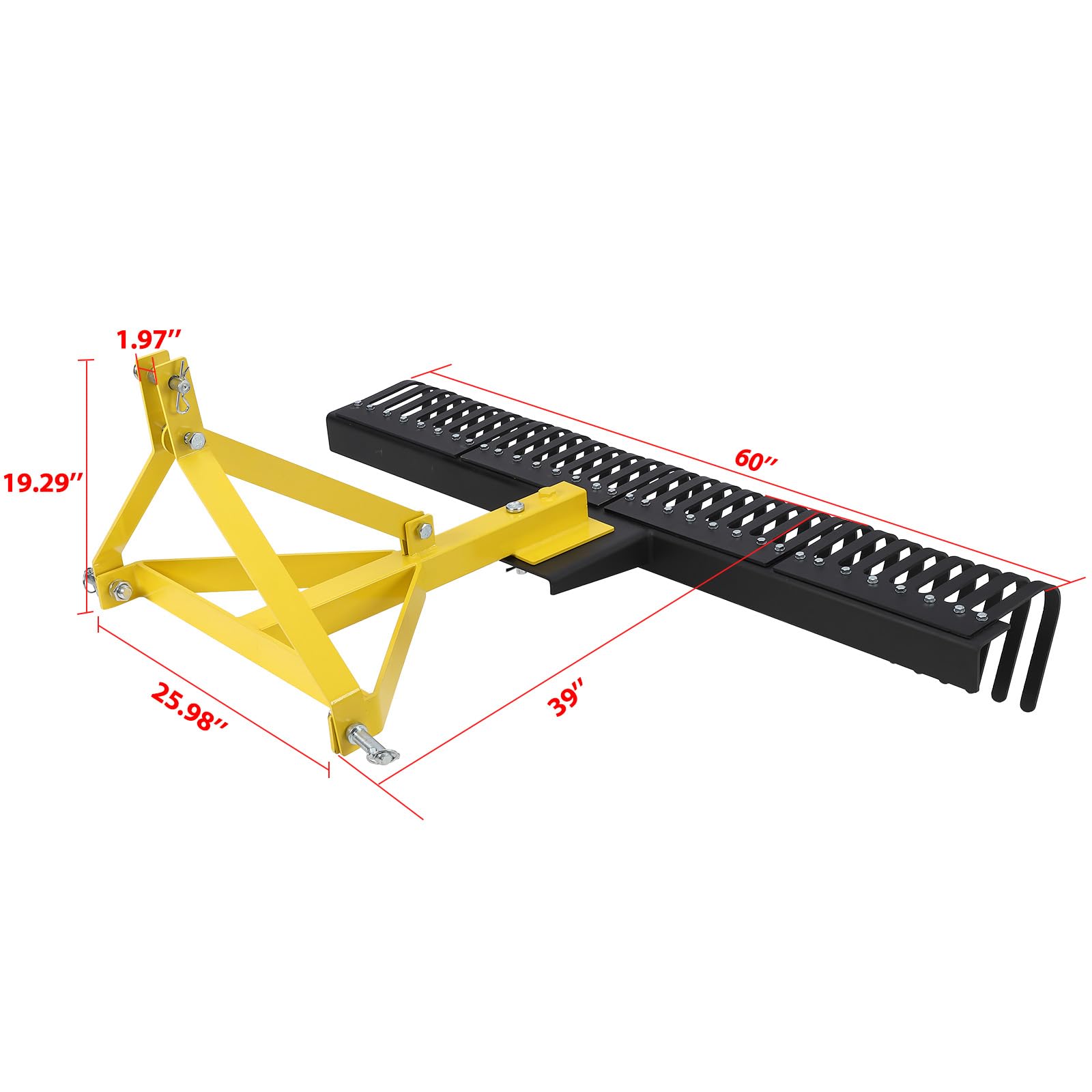 Garvee Heavy Duty 5 FT Landscape Rock Rake Include 3 Point Attach Rake， 360 Degree Rotation Tow-Behind Garden Tool for Compact Tractors, Category 1