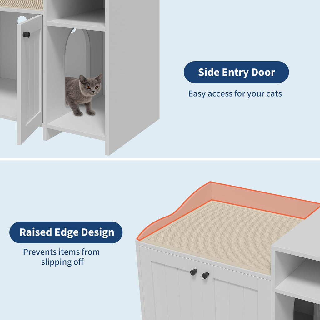 Garvee Cat Litter Box Enclosure Furniture Hidden Litter Box Cabinet Indoor Wooden Cat Washroom Pet House Dog Proof Hideaway Side End Table with Storage White 33.9in L x 19.7in W x 24.2in H