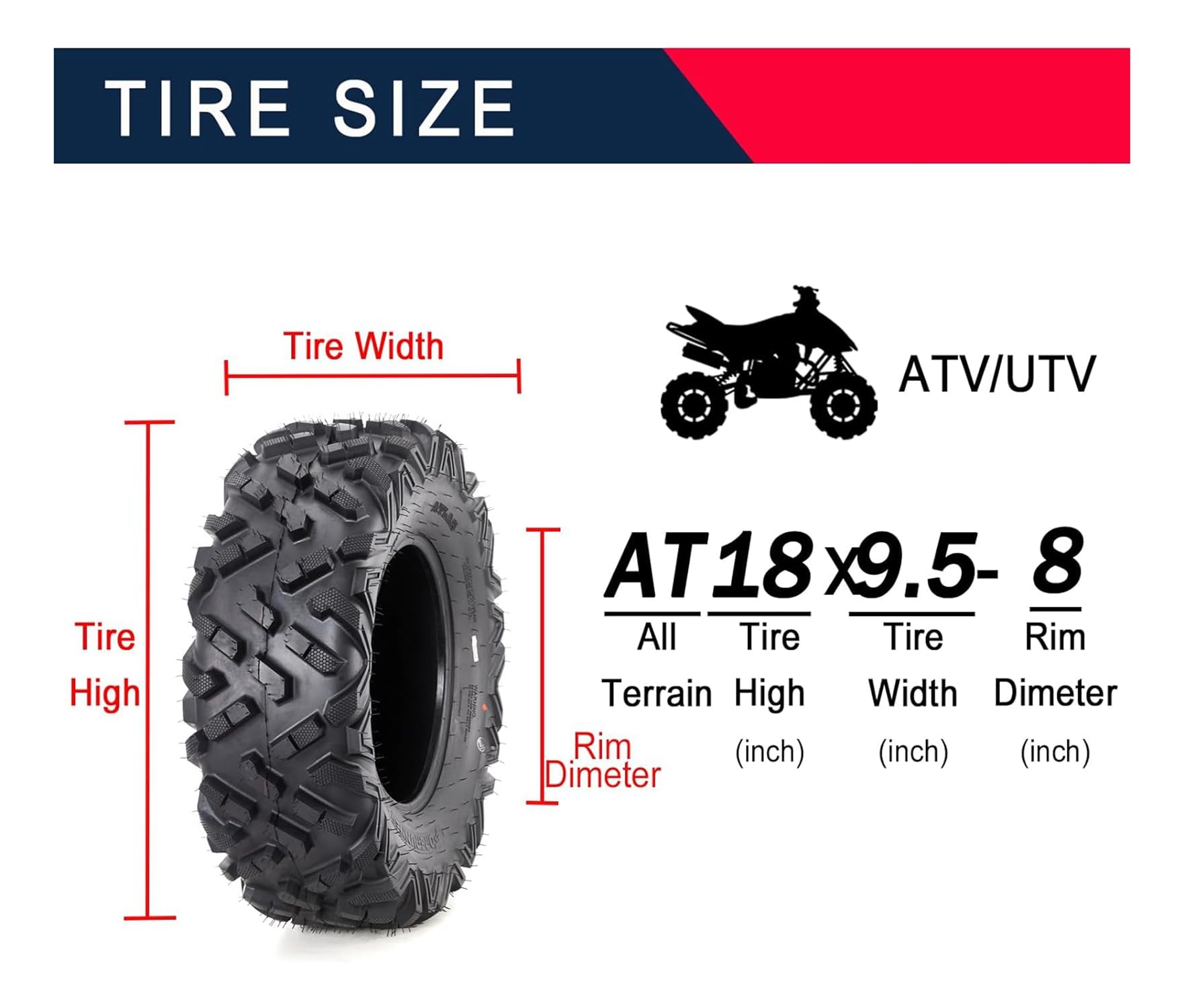Garvee Set Of 4 ATV Tires 19x7-8 Front & 18x9.5-8 Rear Tubeless All-Terrain Mud Trail Tires 6 PR Black