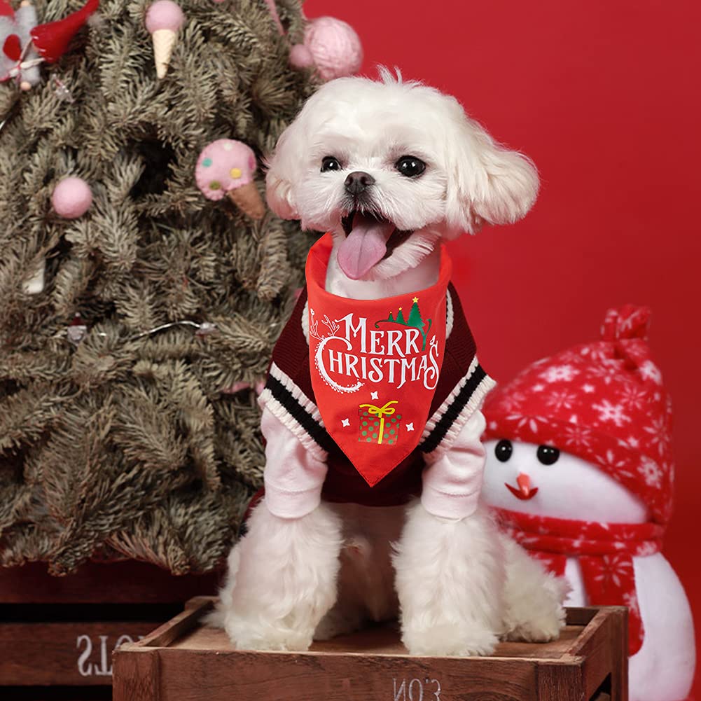 Garvee 2 Pack Dog Christmas Bandanas Double-Layer Dog Bandanas Pet Scarf Triangle Dog Bibs Costume Decoration Accessories for Small to Large Dogs Cats