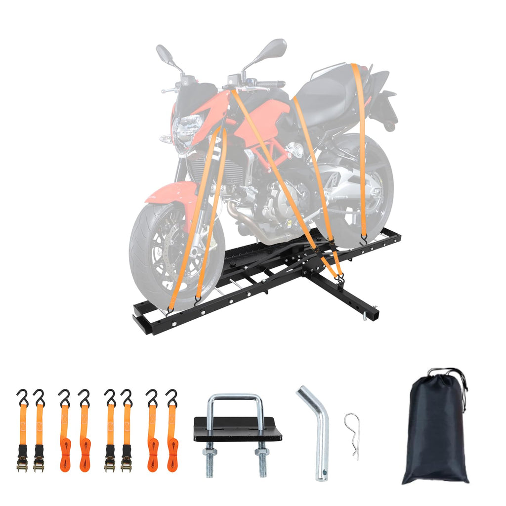 Garvee Motorcycle Hitch Carrier with Ramp - 500 lbs Capacity Heavy-Duty Steel Dirt Bike Hauler, Motorcycle Rack for Bicycle and Dirt Bike, Fits Tires up to 5.5" Wide, 2" Hitch Receiver