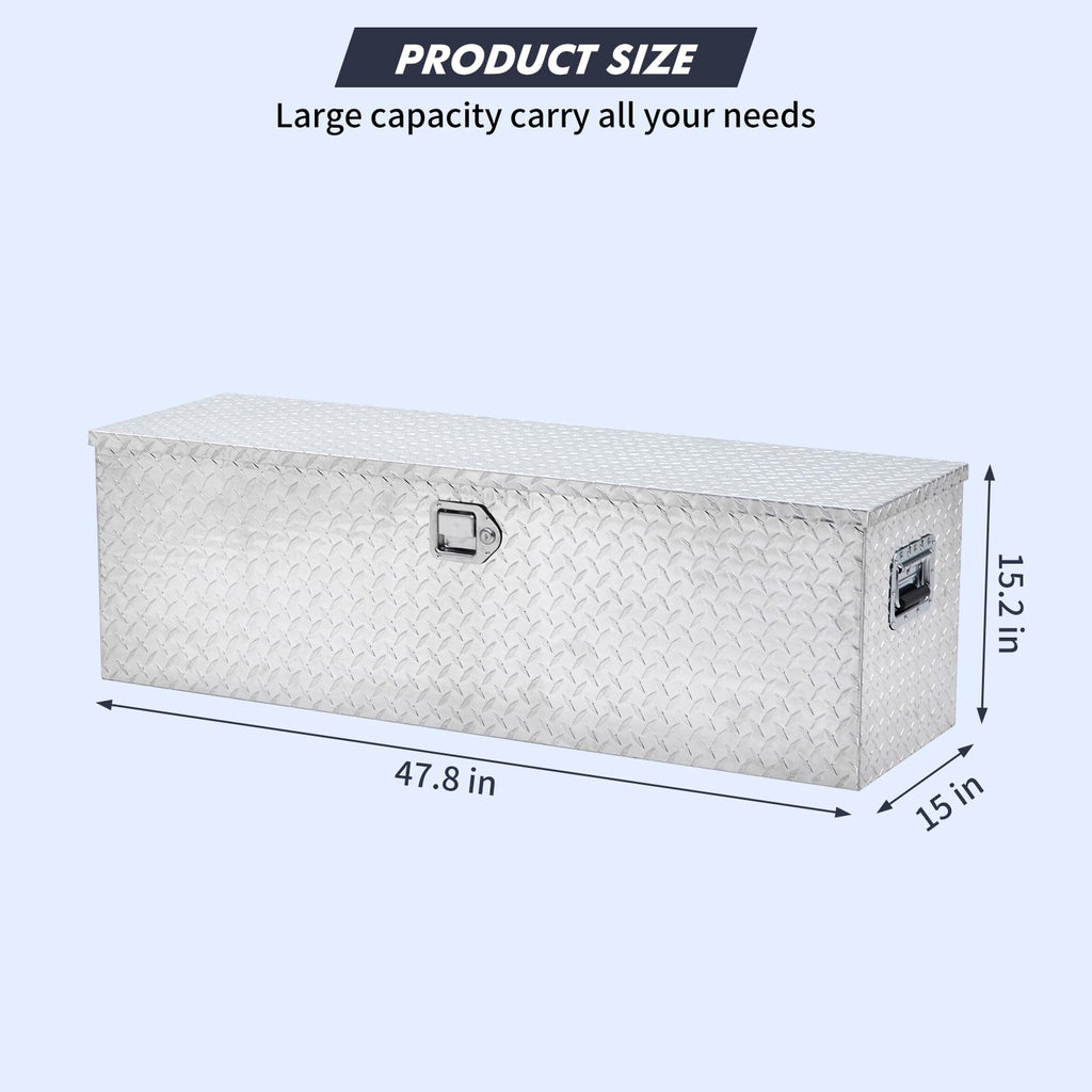Garvee 48 Inch Heavy Duty Aluminum Truck Bed Tool Box, Diamond Plate Toolbox with Side Handle, Lock & Keys, for Pickup Truck, RV, Trailer, No Sliding Shelf