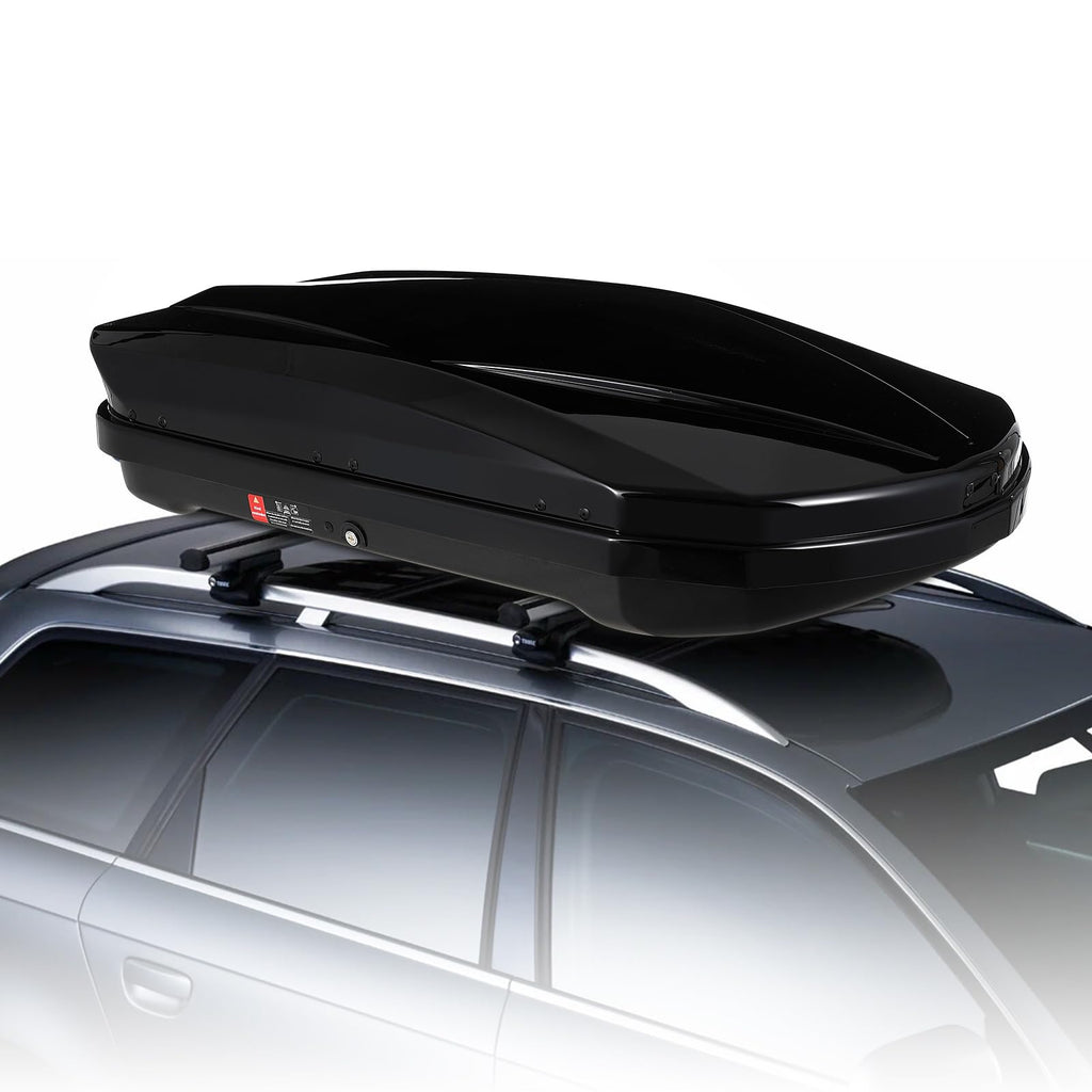 Garvee 55 Inch Rooftop Cargo Box Carrier, Hard Shell Roof Rack, 12.4 Cubic Ft, Waterproof, Dual Side Opening, Black