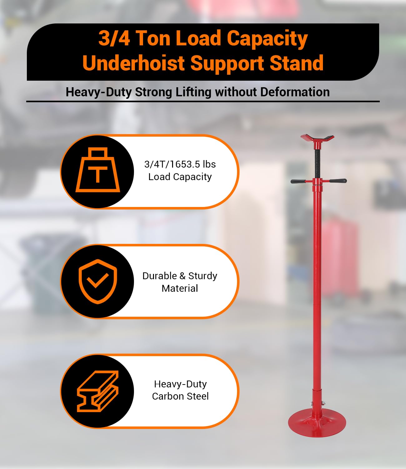 Garvee 3/4 Ton Underhoist Support Stand - 1655 lbs Capacity Jack Stand with 52" to 76" Lifting Range and 12" Diameter Base for Vehicle Lifting and Support, Red