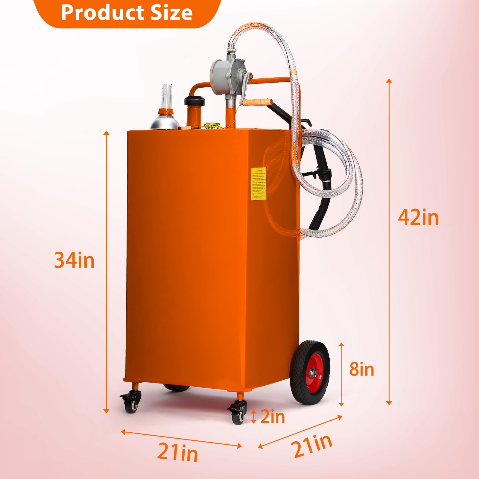 Garvee 35 Gallon Fuel Caddy with Manual Transfer Pump, Heavy-Duty Stainless Steel Fuel Tank, 4-Wheel Mobile Design for Gasoline & Diesel, Portable, Durable