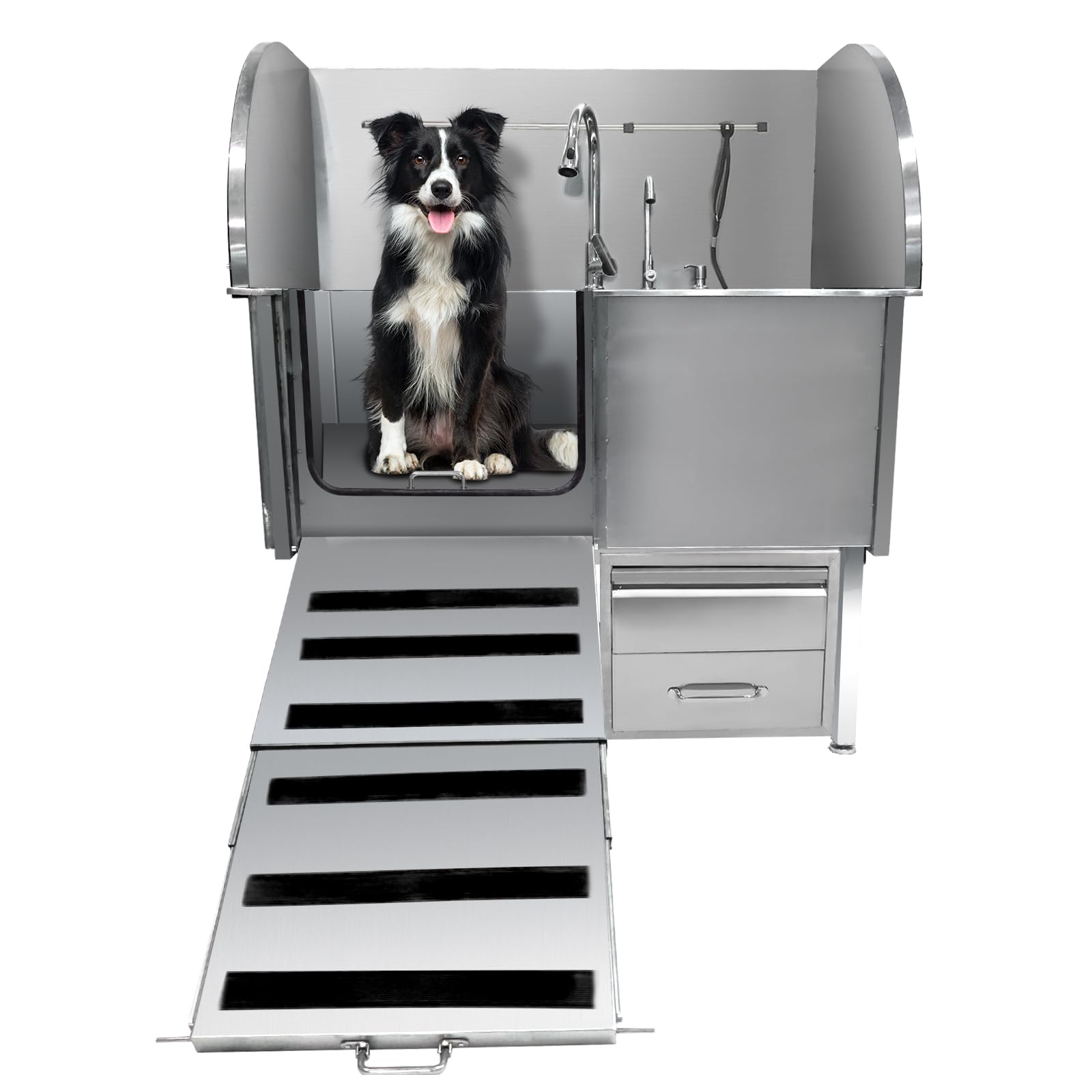 Garvee Professional Dog Grooming Tub, Stainless Steel Dog Wash Station with Foldable Ramp, Storage Drawer, Floor Grate & Faucet/Dog Bathtub for Large, Medium & Small Pets - Right Door (38")
