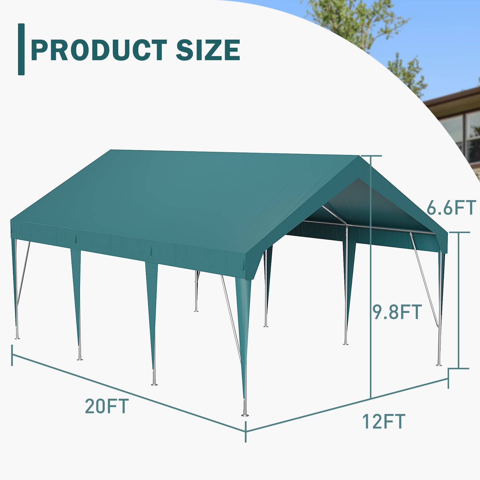 Garvee 10' X 20' Heavy Duty Carport, Portable Garage with Waterproof UV Protected Car Canopy, Green