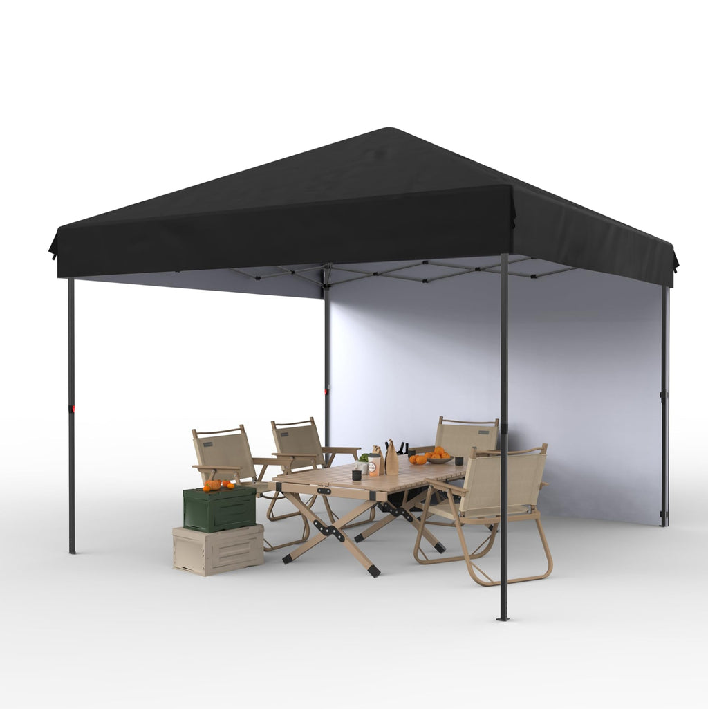 Garvee 10'x10' Pop-Up Canopy Tent - Portable Instant Gazebo with 1 Removable Sidewall, 4 Stakes & Ropes for Outdoor Events, Patio, Party, Camping, Black