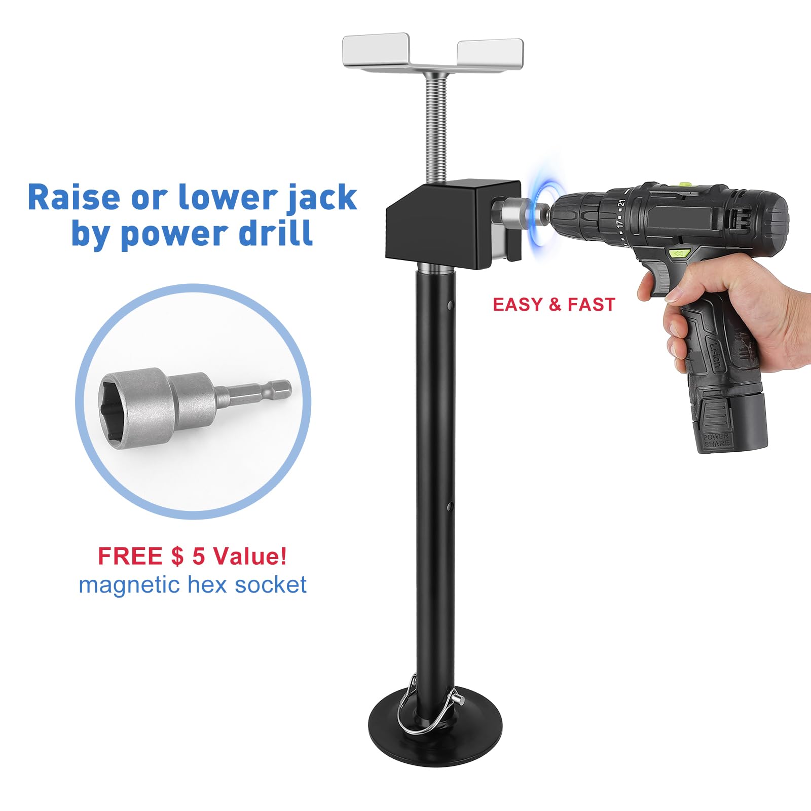 Garvee 2 Pack RV Slide Out Support Jacks Supports Up to 5,000 lbs, Adjustable Height from 21.06" to 49", Heavy-Duty Steel RV Stabilizer Jacks for Camper, Black