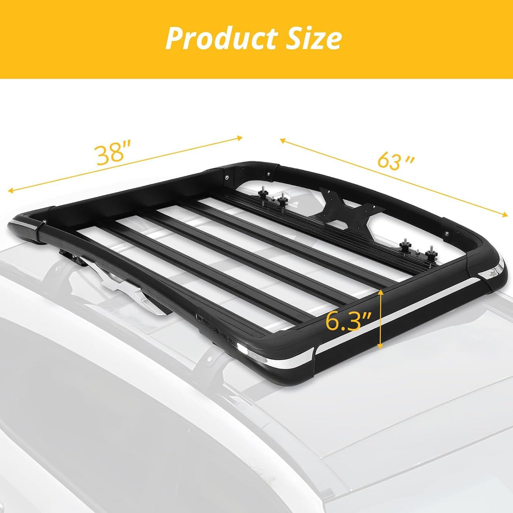 Garvee 63"X38"X6.3" Roof Rack Basket Increased Vehicle Capacity 220 Lbs Carrying Capacity Anti-Rust Coating One-Year Warranty