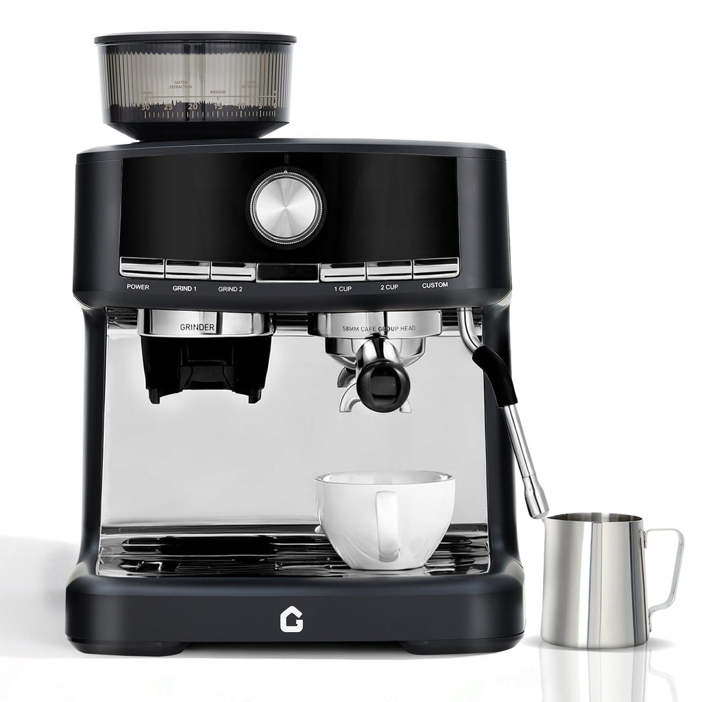 Garvee 20 Bar Pressure Espresso Machine with Grinder, Milk Frother for Home/Office, 1.5L Removable Tank, Adjustable Shot Volume, Silver