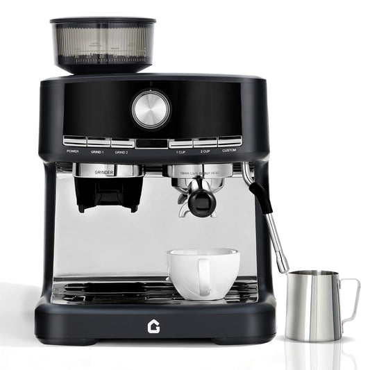 Garvee 20 Bar Pressure Espresso Machine with Grinder, Milk Frother for Home/Office, 1.5L Removable Tank, Adjustable Shot Volume, Silver