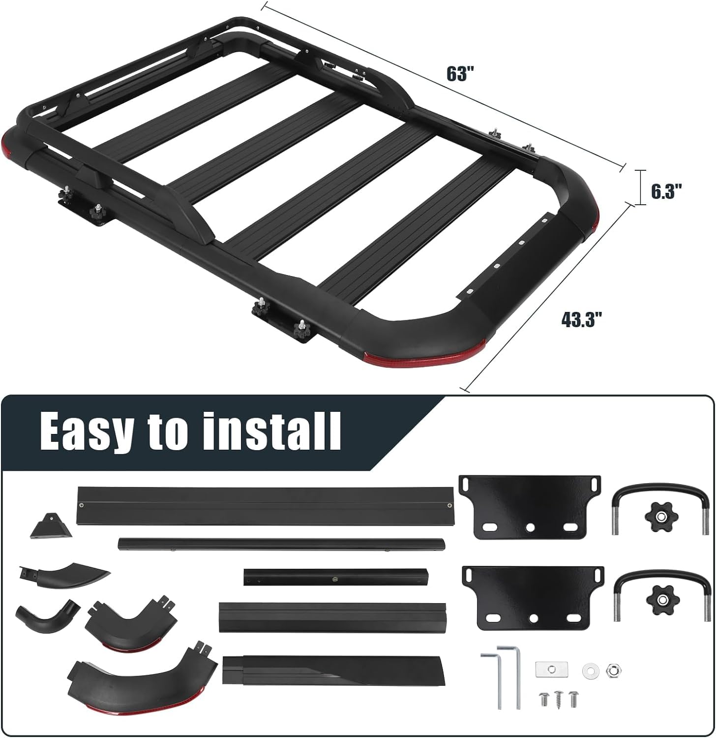 Garvee Roof Baskets 220 LBS Loading Capacity, 63" x 43" x 6.3" Capacity Anti-Rust Rooftop Cargo Carrier, Roof Rack Basket for SUV, Car and Truck