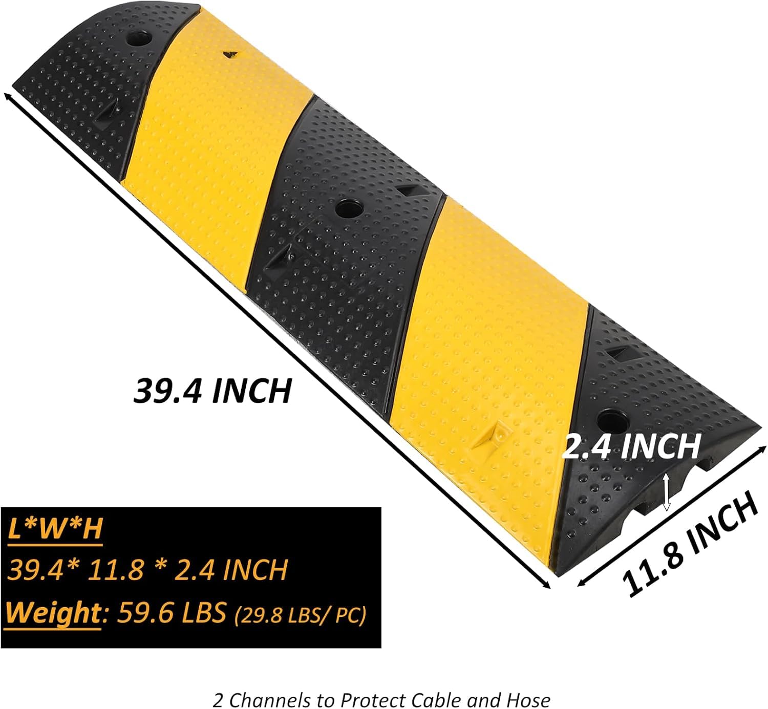 Garvee 2 Packs 3.3Ft Recycled Rubber Speed Bumps, Heavy-Duty Traffic Calming Hump with 25000 lbs Capacity, 2-Channel Modular Cable Protector Ramps for Asphalt, Concrete, Gravel Driveways, and Roads