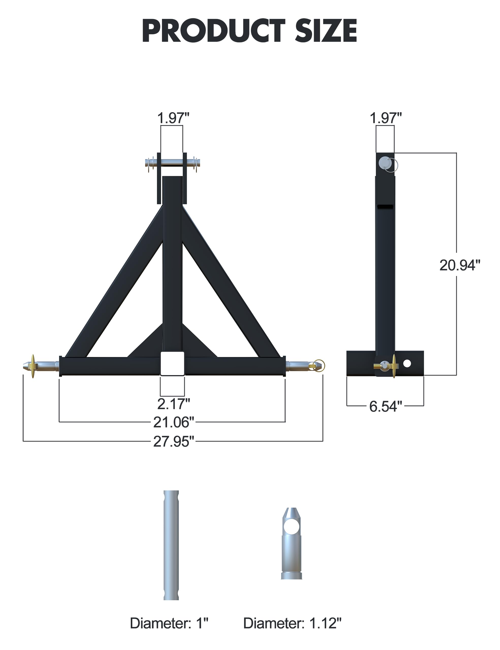 Garvee 3 Point 2" Trailer Hitch Receiver, Steel Drawbar Adapter with 7/8" Pin Tube for Category 1 Tractor