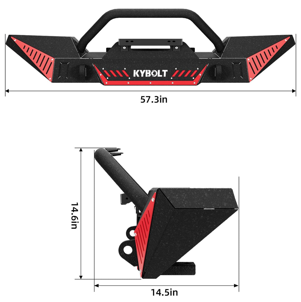 Garvee Front Bumper Compatible with 1987-2006 Jeep Wrangler TJ & YJ, Off Road Textured Bumper with Winch Plate, 2 D-Rings, Paintable Armor