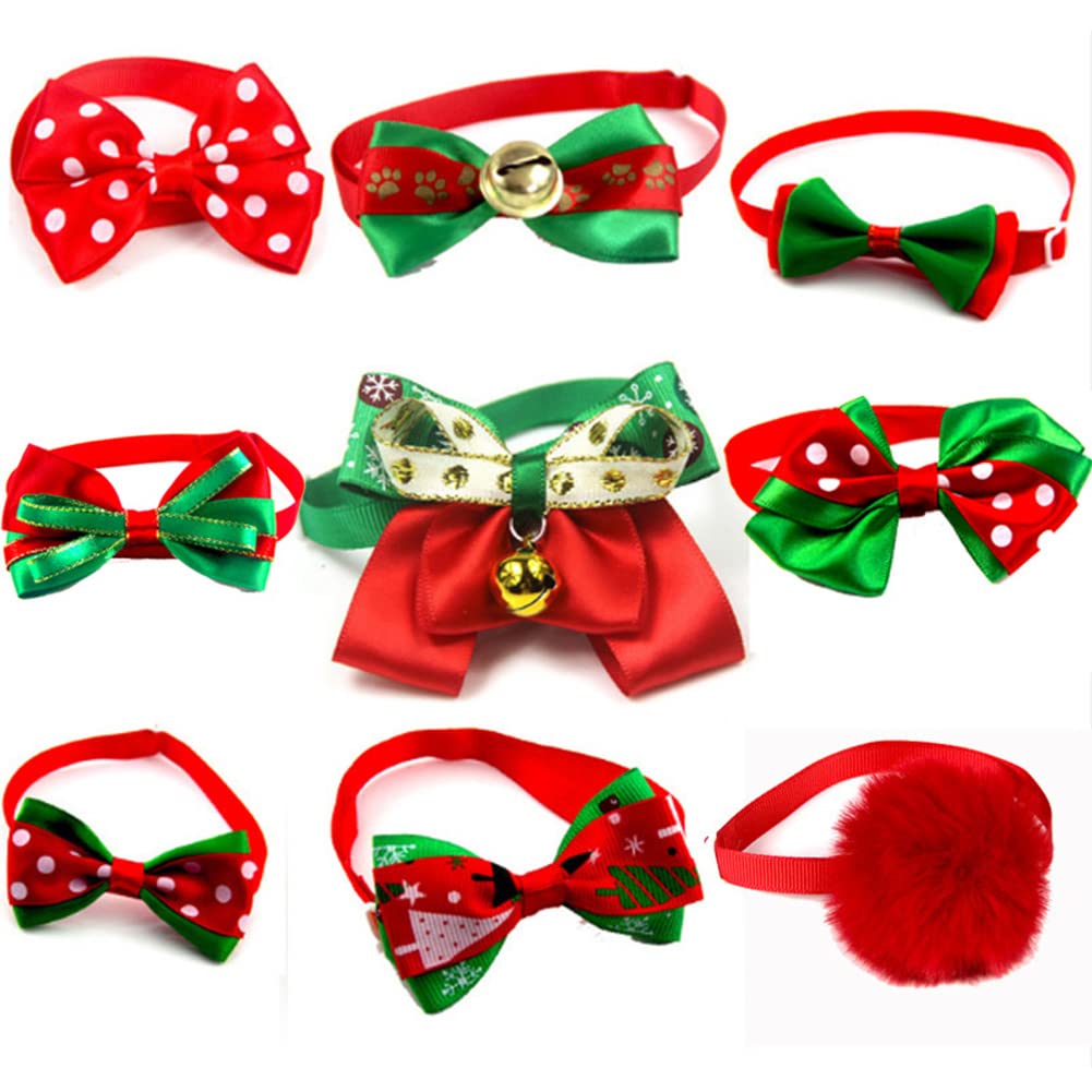 Garvee Pet Christmas Bowtie Collar Pet Neck Bows with Bell Pet Collars Accessories for Small Medium Dog Cat