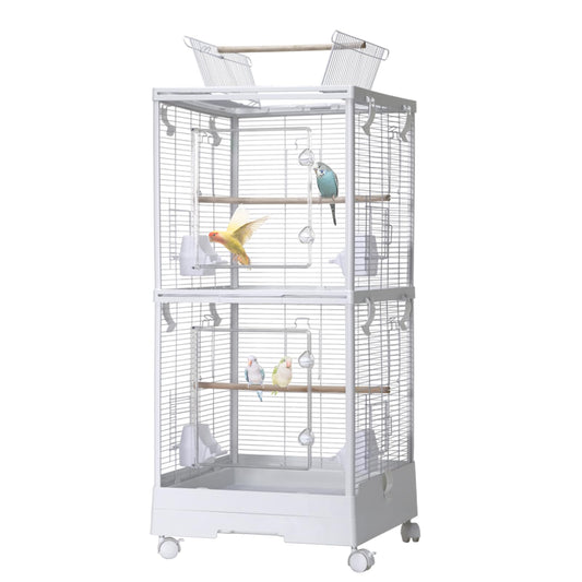 Garvee Small Bird Cage with Wheels, 40 Inch Parakeet Cage with Top Stand, 3 in 1 Bird Carrier for Small Birds, Green