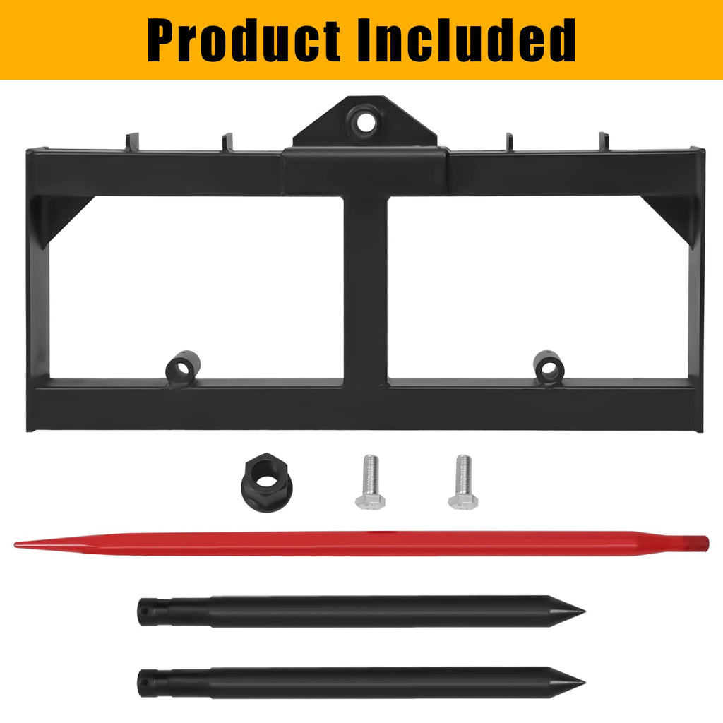 Garvee Tractor Hay Spear Attachment, 49", 3000LBS Capacity, Quick Installation, with 1 Red Hay Spear, 2 Black Stabilizer Spear Spike Fork Tines, Suitable for Tractors and Skid Steers, Farms, Barns