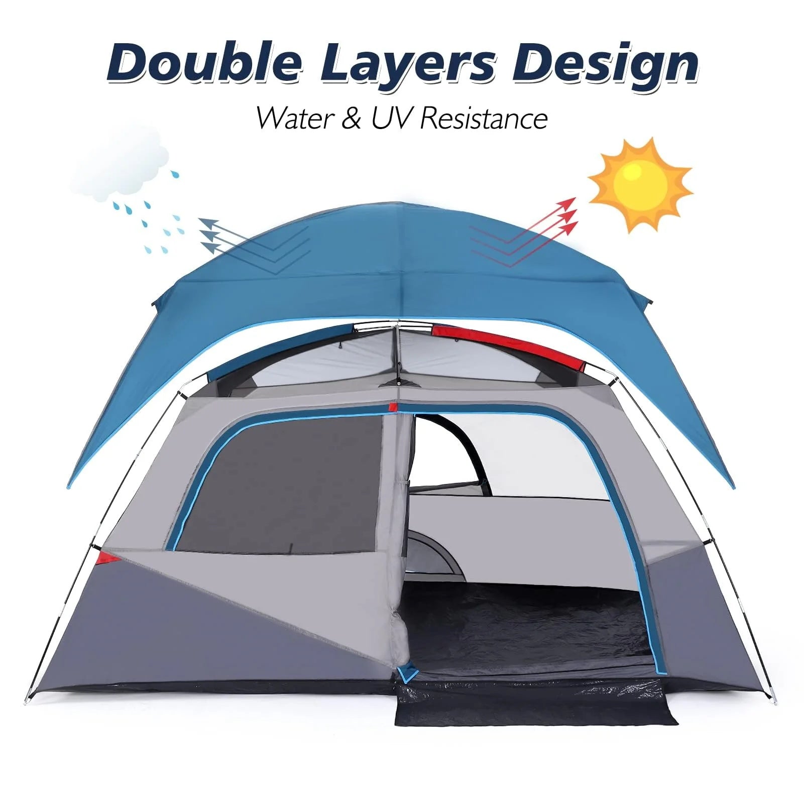 Garvee Camping Tent, Tent for Camping, Easy Set up Camping Tent 4 Person and 6 Person for Hiking Backpacking Traveling Outdoor, Light Blue (Camping Tent 6 Person with Rainfly)