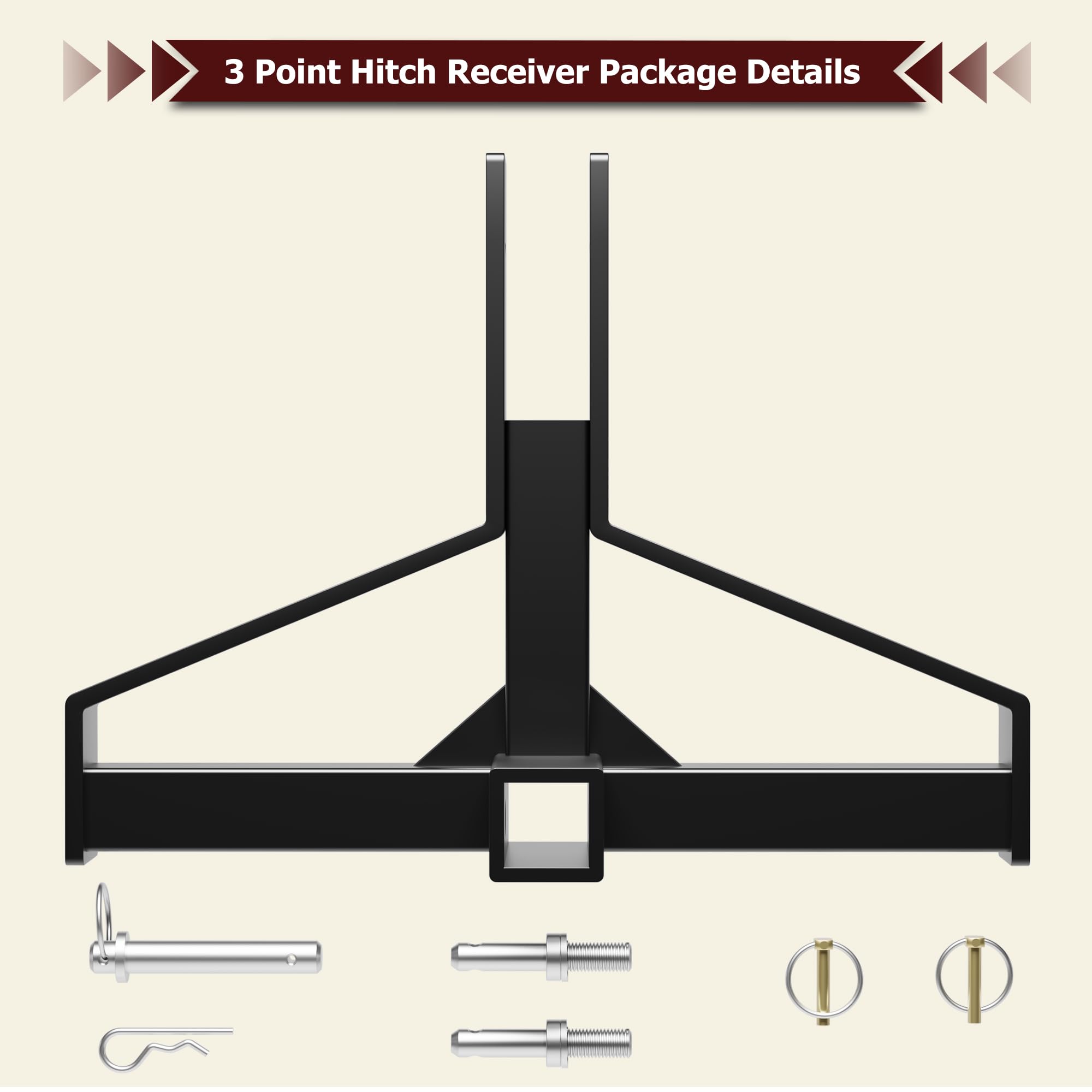 Garvee 3 Point Quick Hitch Receiver,2" Receiver Quick Hitch Compatible Category 1 Tractor,Heavy Duty 3 Point Hitch Farm Equipment and Subcompact Trailer Hitch Attachments