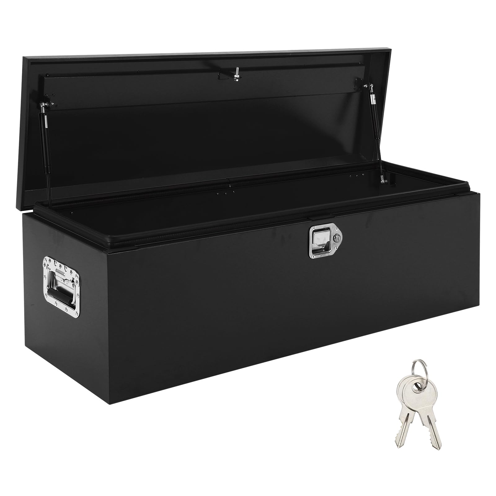 Garvee Truck Bed Tool Box - 48"x15"x15" Heavy-Duty Steel Storage Organizer with Gas Strut Lid, Waterproof Design, and Orange Peel Finish for Pickup, RV, and Trailer, Black