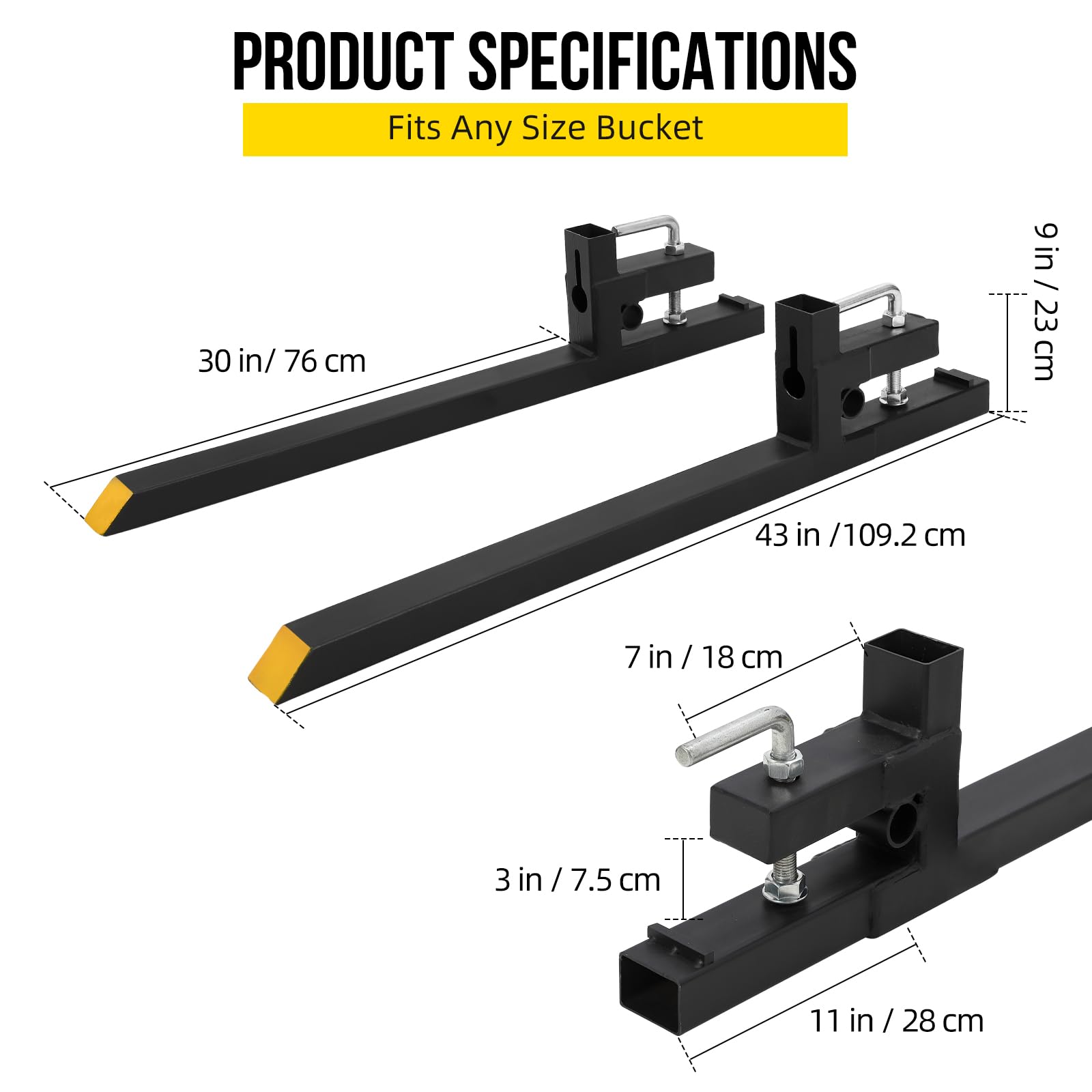Garvee 43" 2000lbs Clamp on Pallet Forks Heavy Duty Tractor Forks Quick Attach Pallet Fork for Bucket Tractor Loader Skid Steer